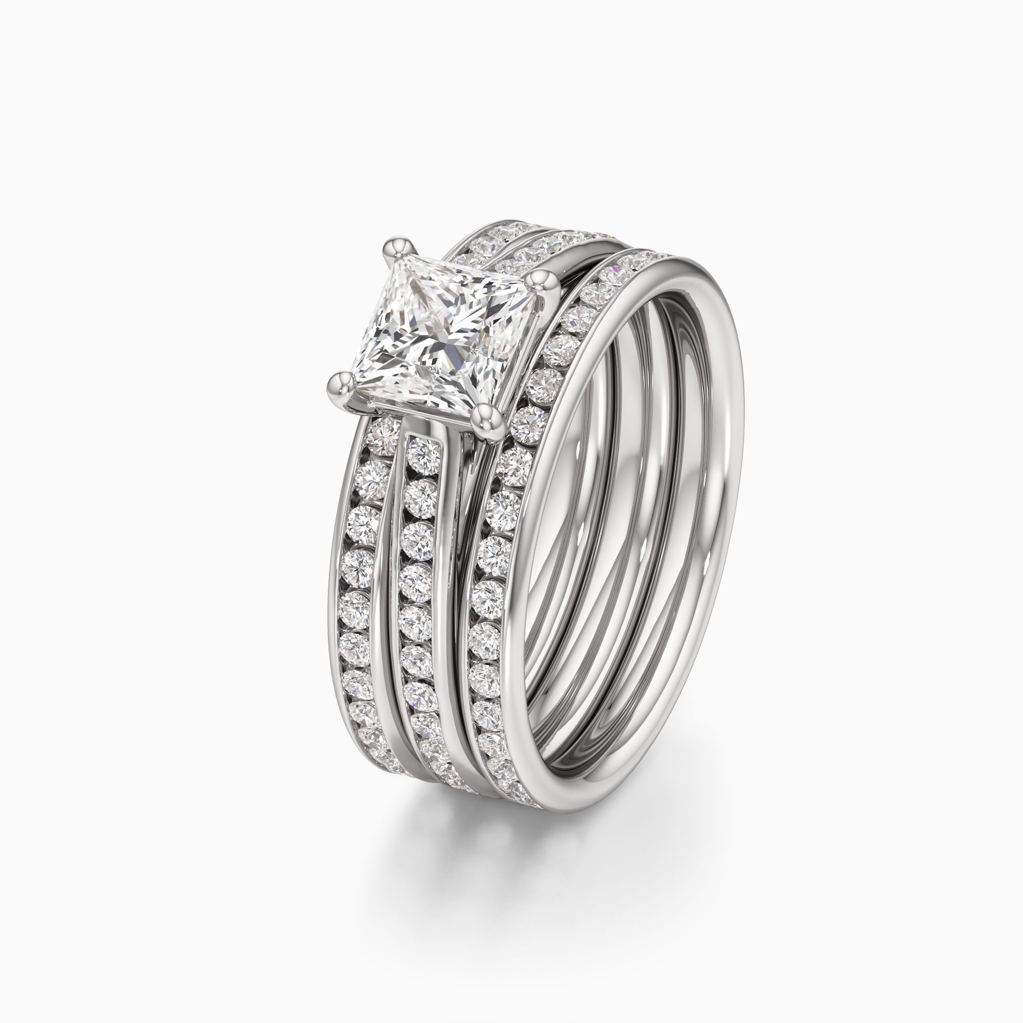 Carmen Cathedral Natural Diamond Princess-Cut Engagement Ring with Wedding Bands - Primary view – Image 1 of 4