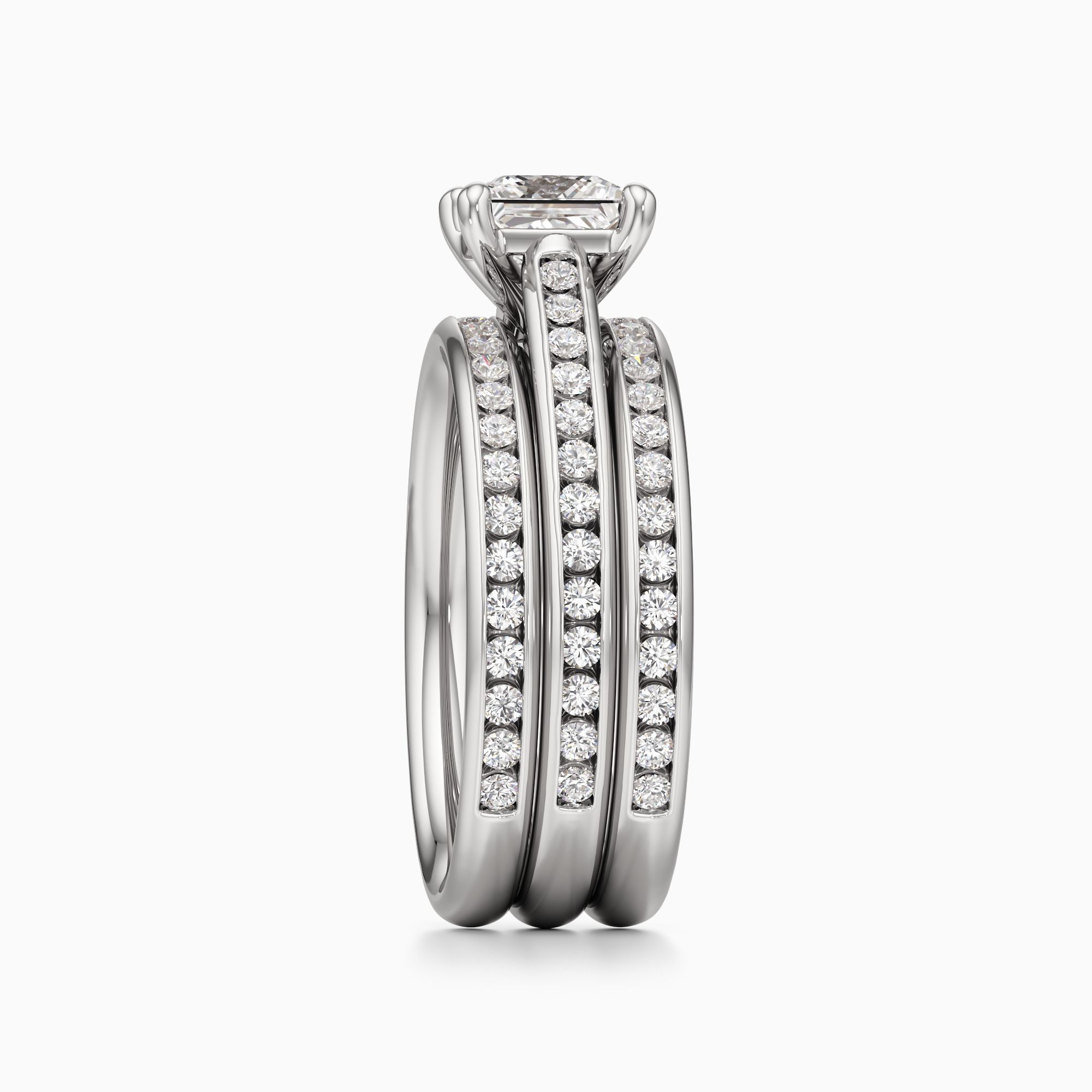 Carmen Cathedral Natural Diamond Princess-Cut Engagement Ring with Wedding Bands - Side view – Image 4 of 4