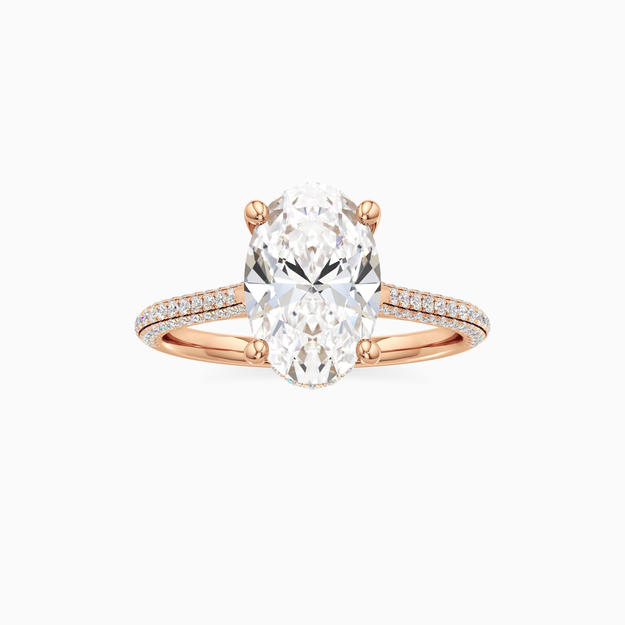 Carmen Cathedral Lab Grown Diamond Oval Engagement Ring - Through Finger view – Image 3 of 4