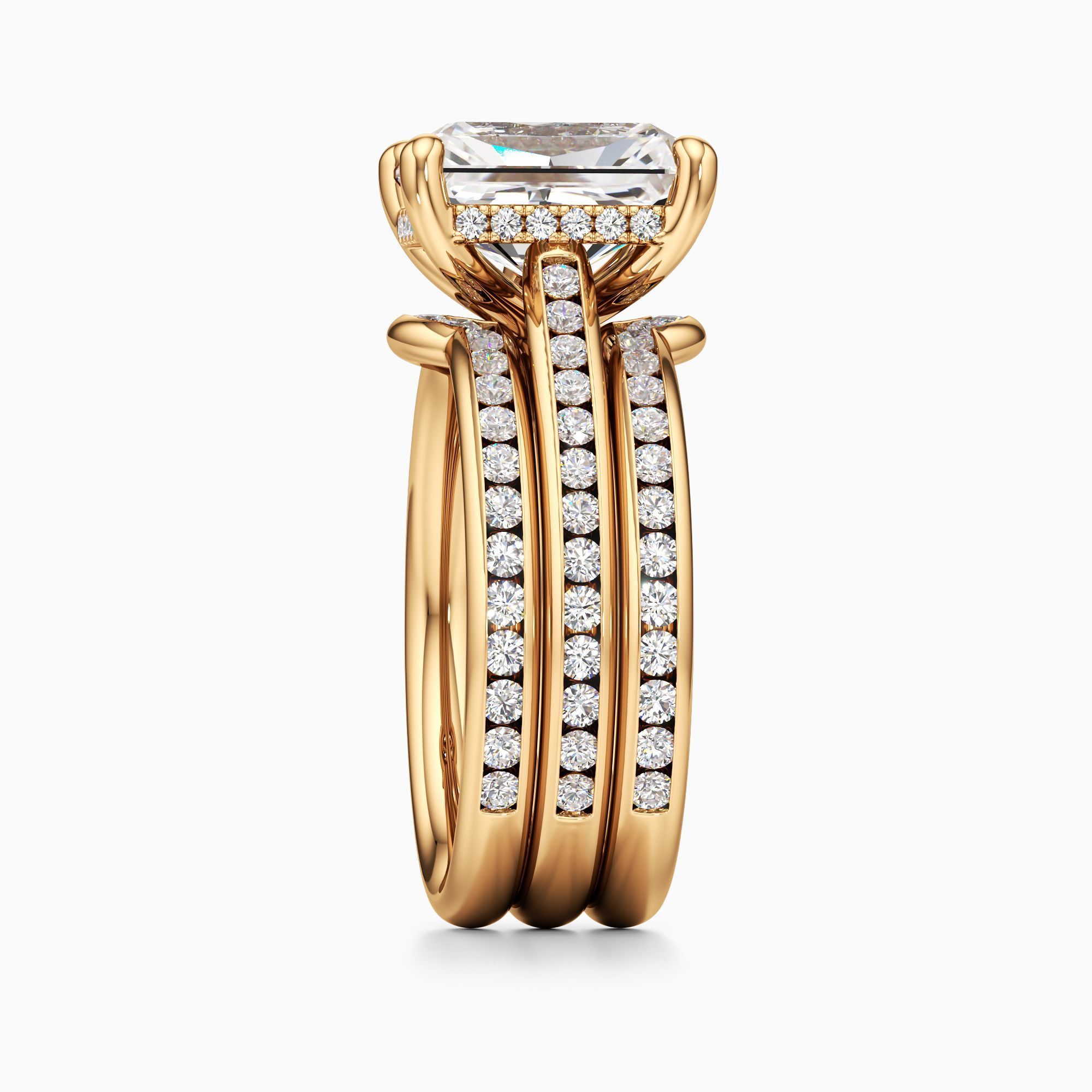 Carmen Cathedral Lab Grown Diamond Radiant-Cut Engagement Ring with Wedding Bands - Side view – Image 4 of 4