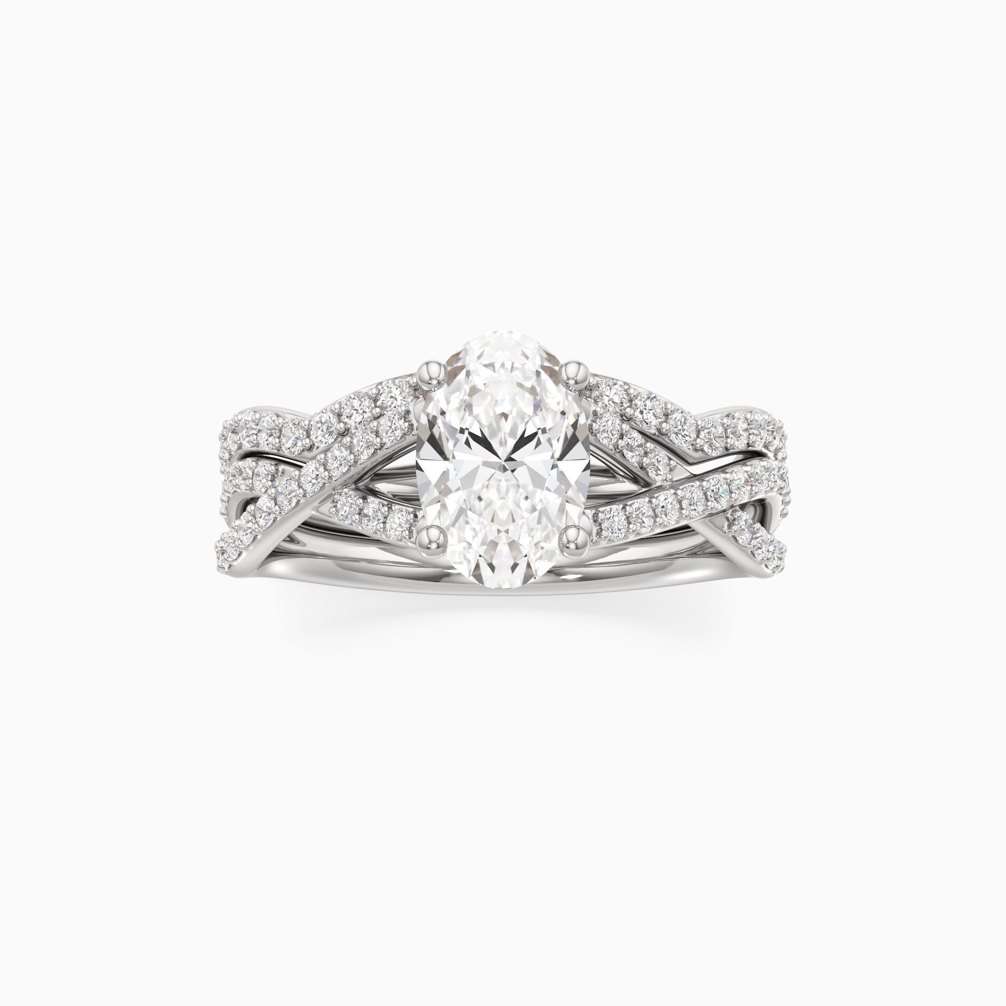 Delia Twist Lab Grown Diamond Oval Engagement Ring with Wedding Band - Through Finger view – Image 3 of 4