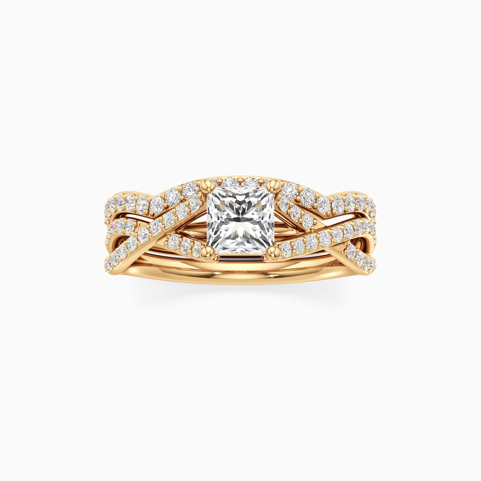 Delia Twist Lab Grown Diamond Princess-Cut Engagement Ring with Wedding Band - Through Finger view – Image 3 of 4
