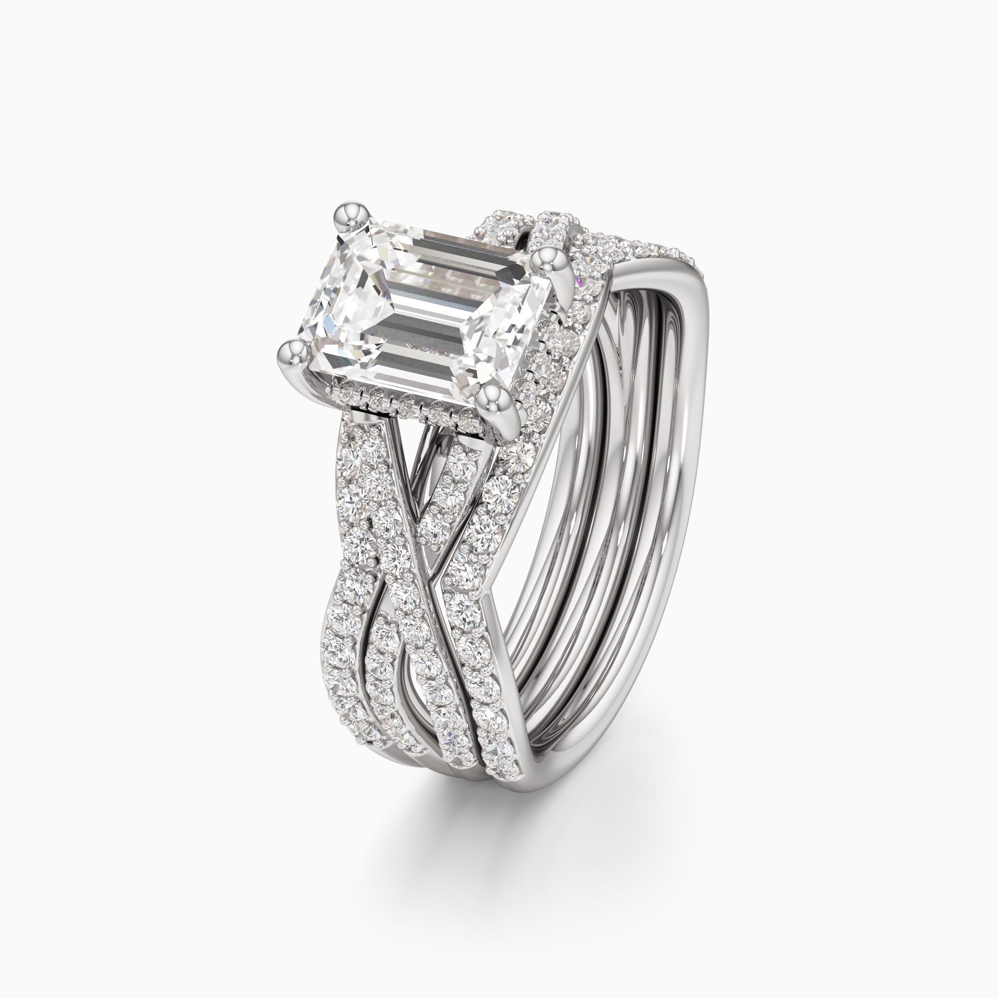 Delia Twist Lab Grown Diamond Emerald-Cut Engagement Ring with Wedding Bands - Primary view – Image 1 of 4