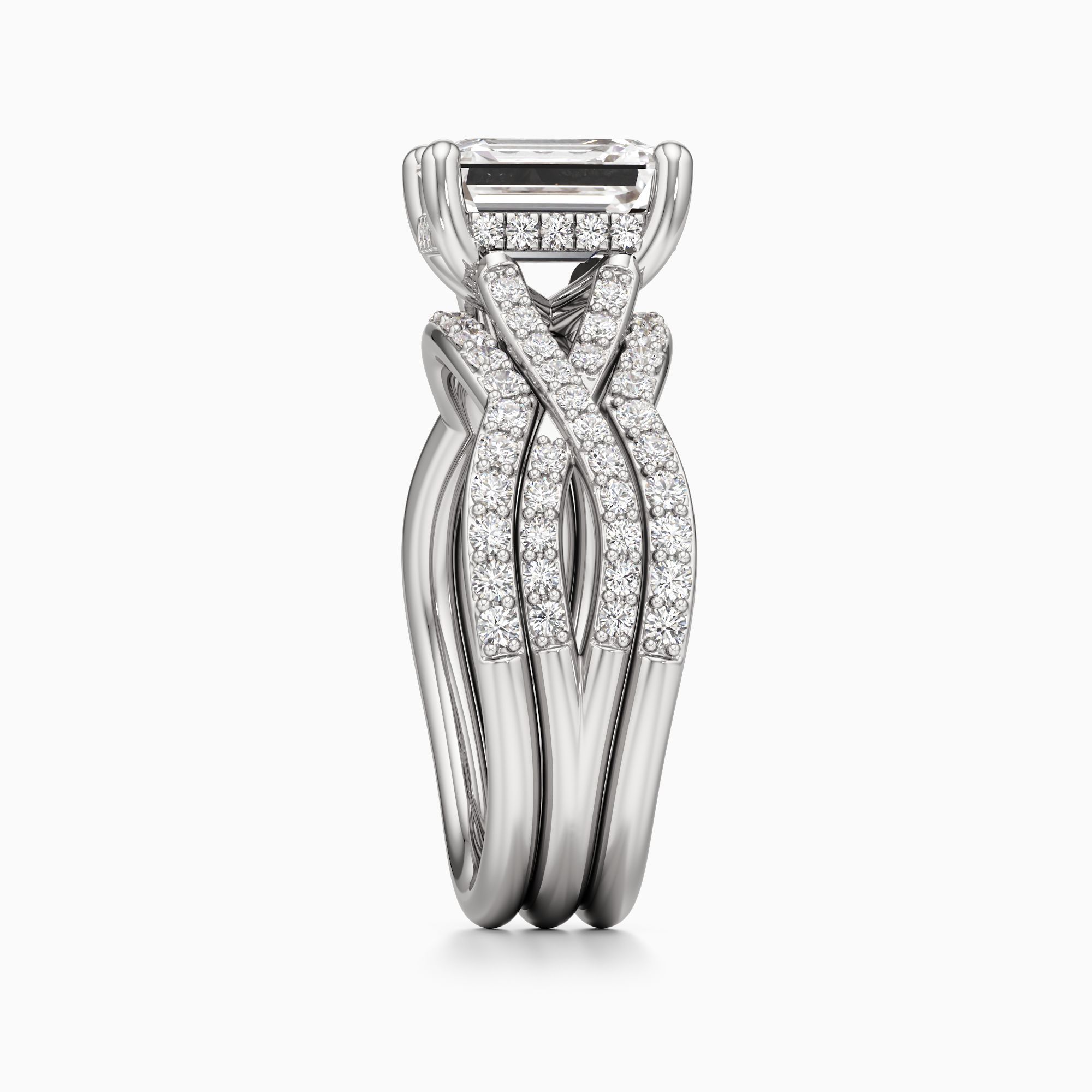 Delia Twist Lab Grown Diamond Emerald-Cut Engagement Ring with Wedding Bands - Side view – Image 4 of 4
