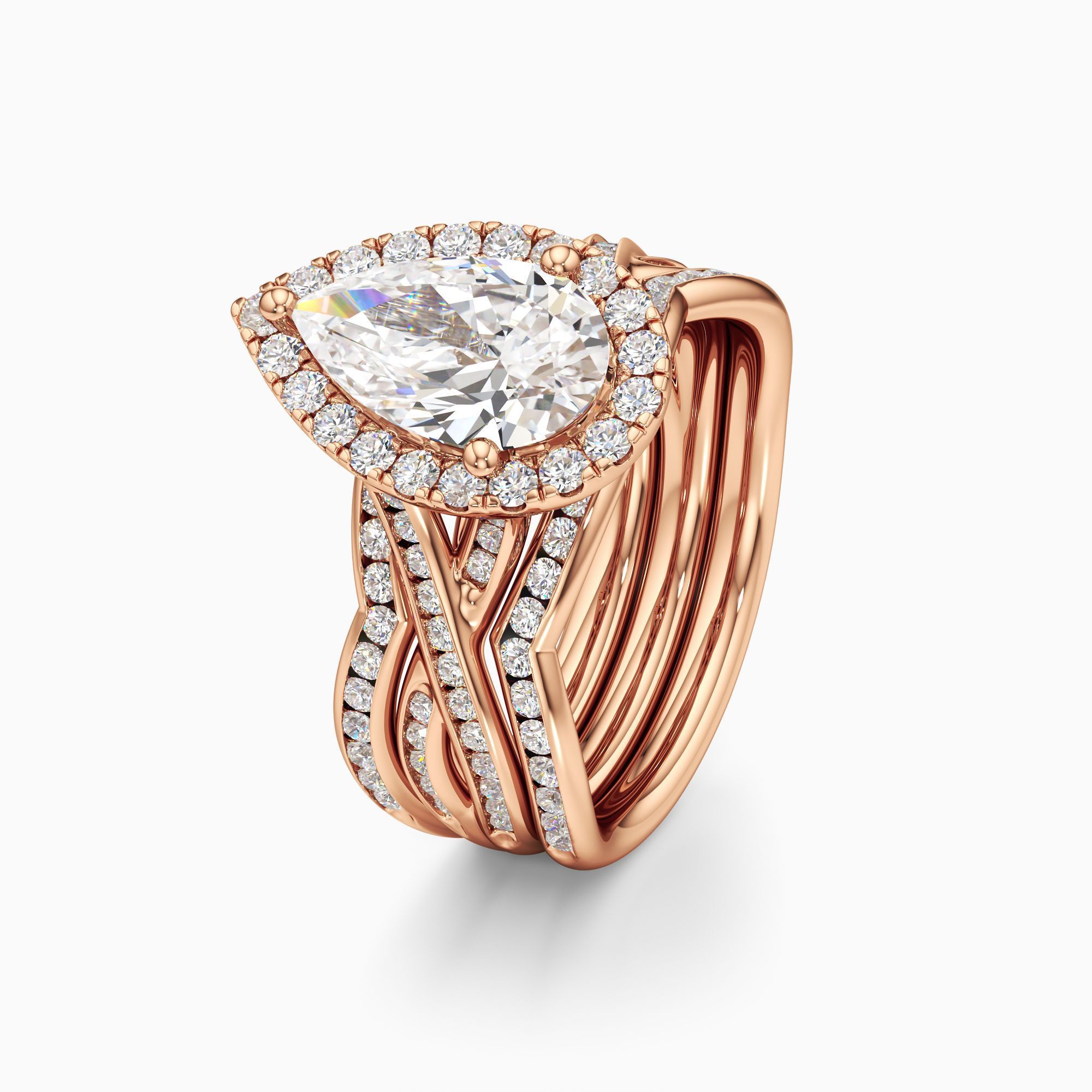 Delia Twist Lab Grown Diamond Pear-Shaped Engagement Ring with Wedding Bands - Primary view – Image 1 of 4