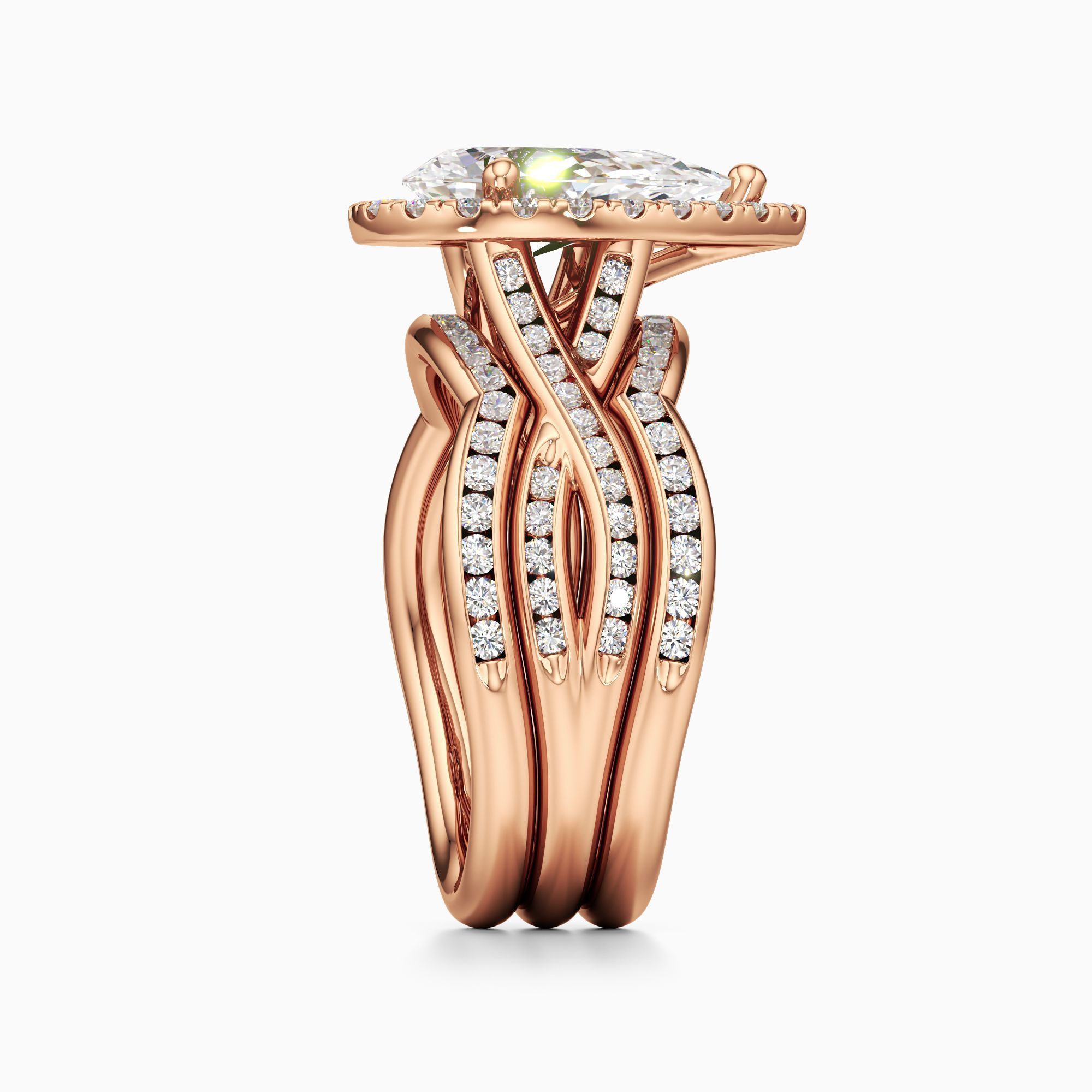 Delia Twist Lab Grown Diamond Pear-Shaped Engagement Ring with Wedding Bands - Side view – Image 4 of 4
