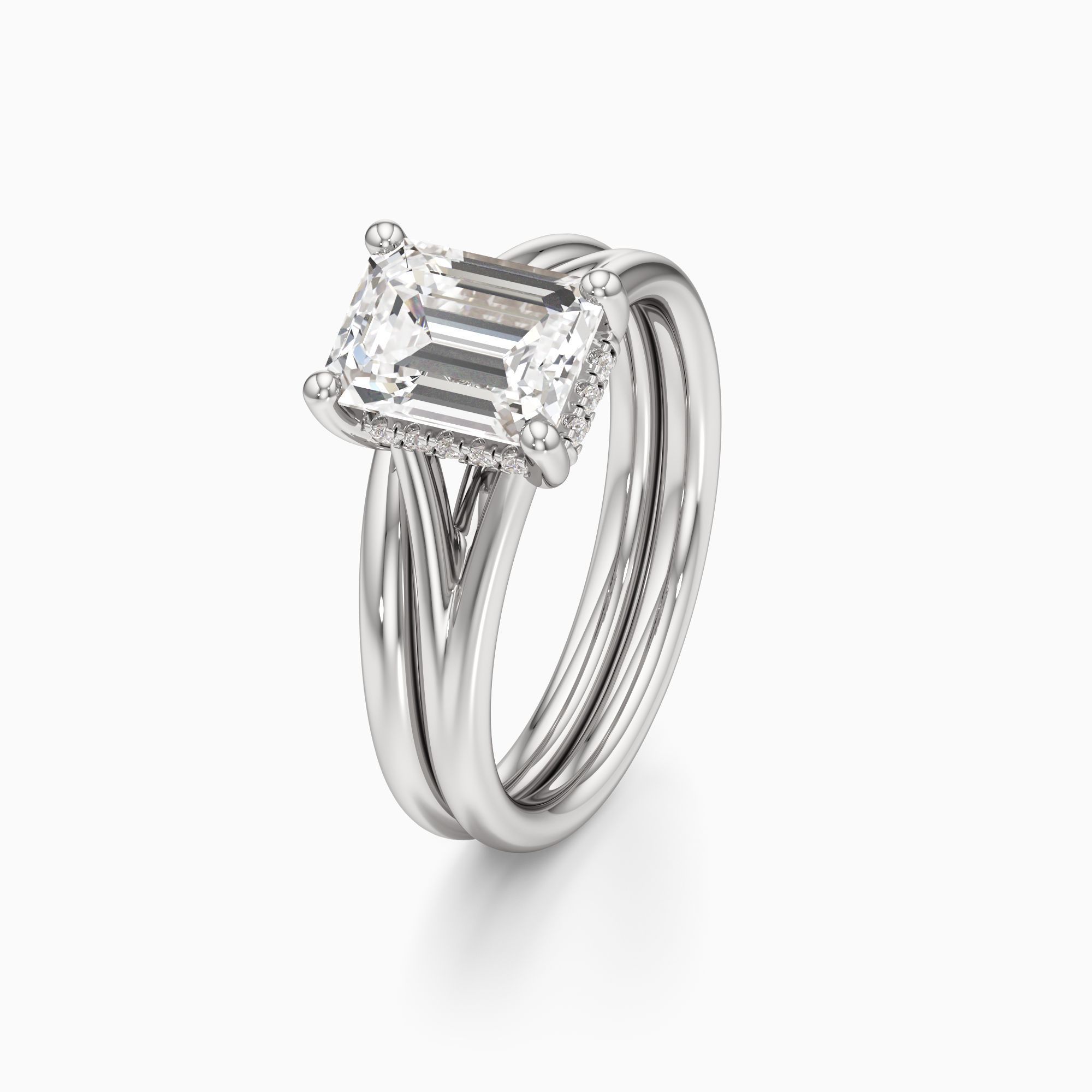 Emma Split Lab Grown Diamond Emerald-Cut Engagement Ring with Wedding Band - Primary view – Image 1 of 4
