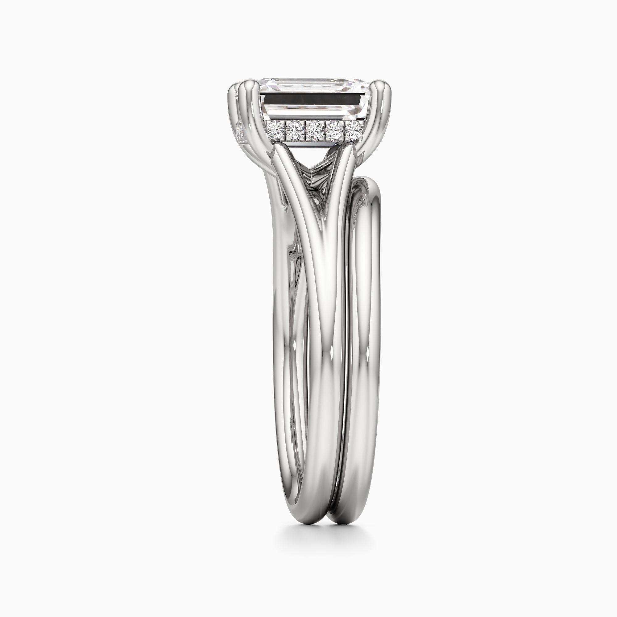 Emma Split Lab Grown Diamond Emerald-Cut Engagement Ring with Wedding Band - Side view – Image 4 of 4