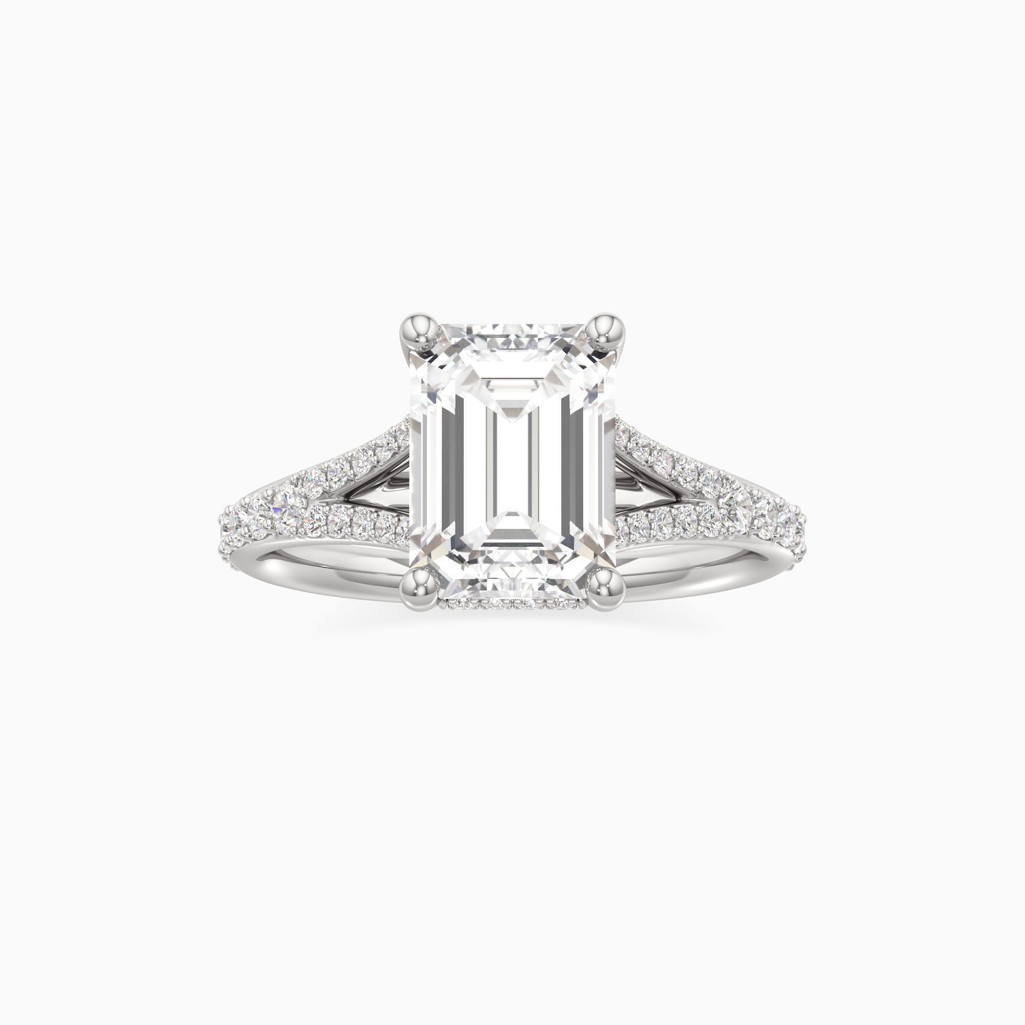 Emma Split Lab Grown Diamond Emerald-Cut Engagement Ring - Through Finger view – Image 3 of 4