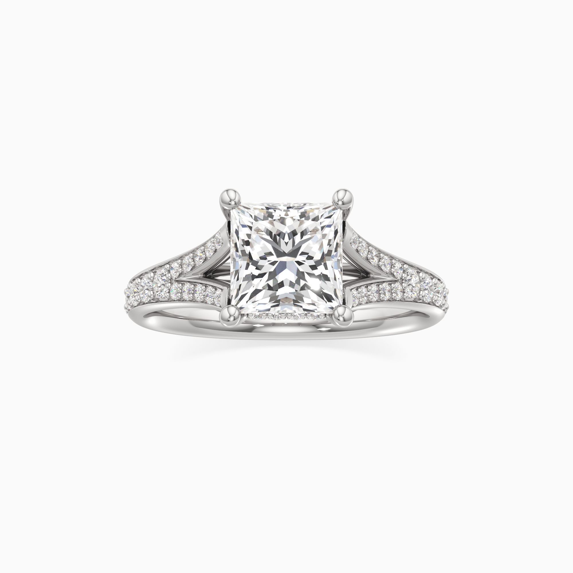 Emma Split Natural Diamond Princess-Cut Engagement Ring - Through Finger view – Image 3 of 4