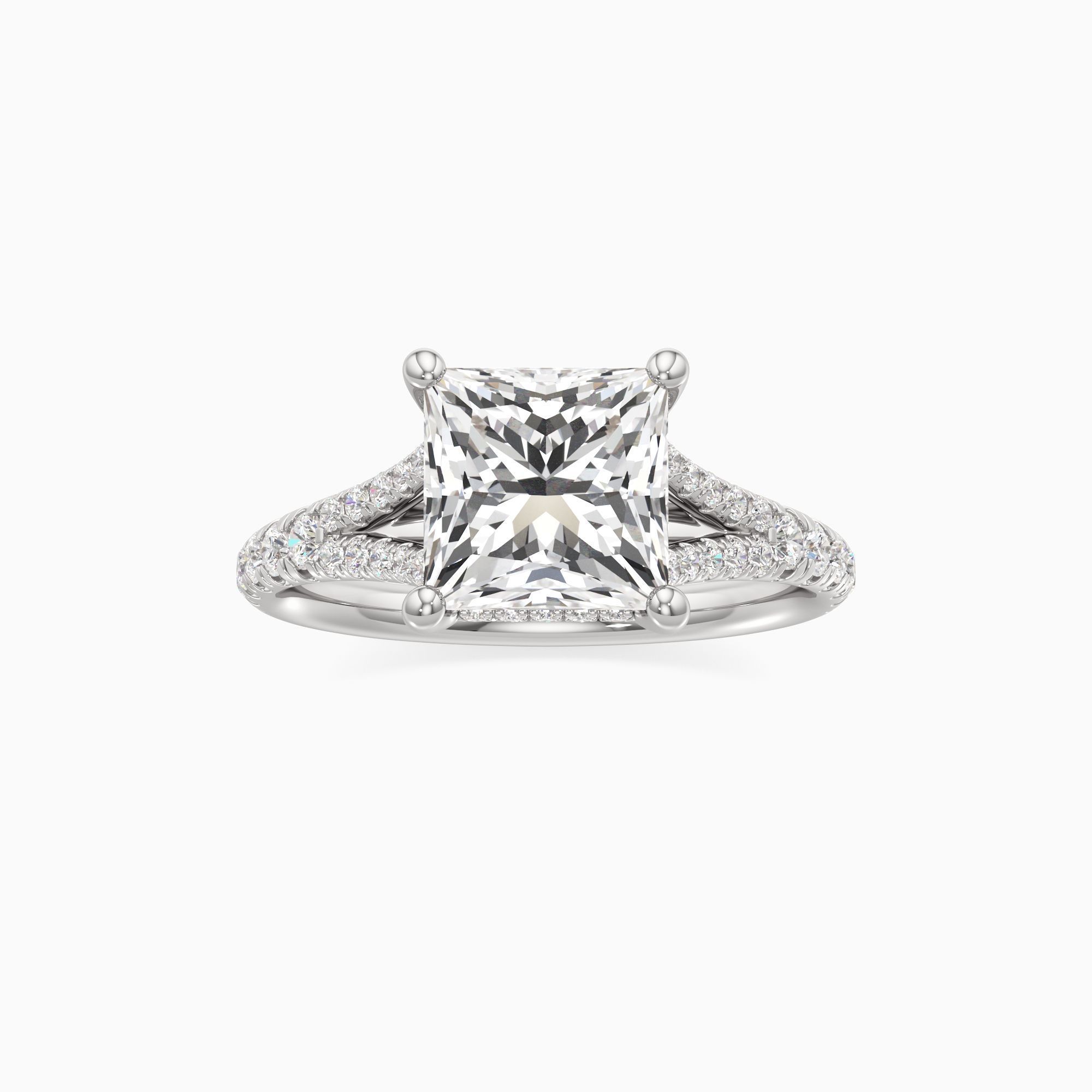 Emma Split Natural Diamond Princess-Cut Engagement Ring - Through Finger view – Image 3 of 4