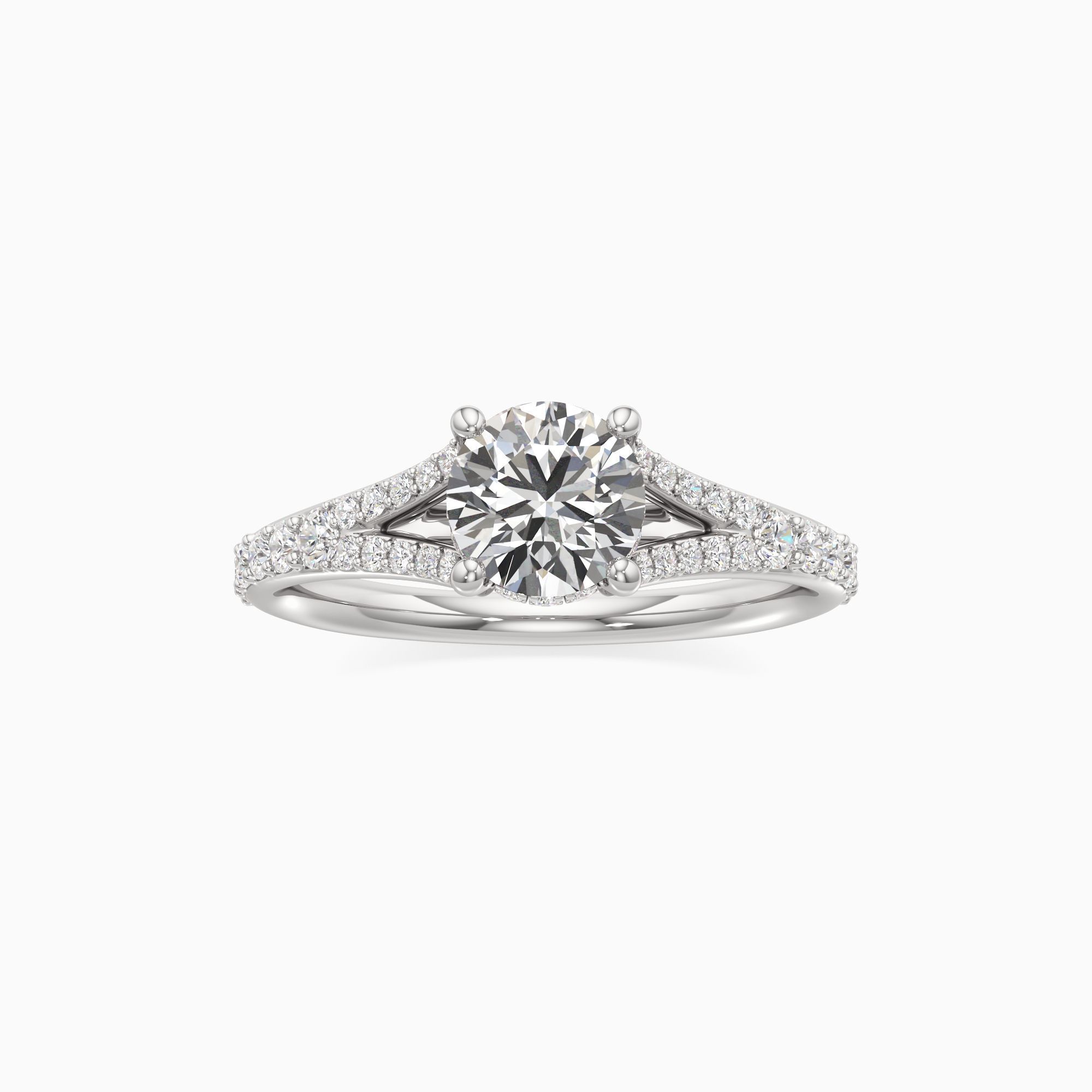Emma Split Natural Diamond Round Engagement Ring - Through Finger view – Image 3 of 4