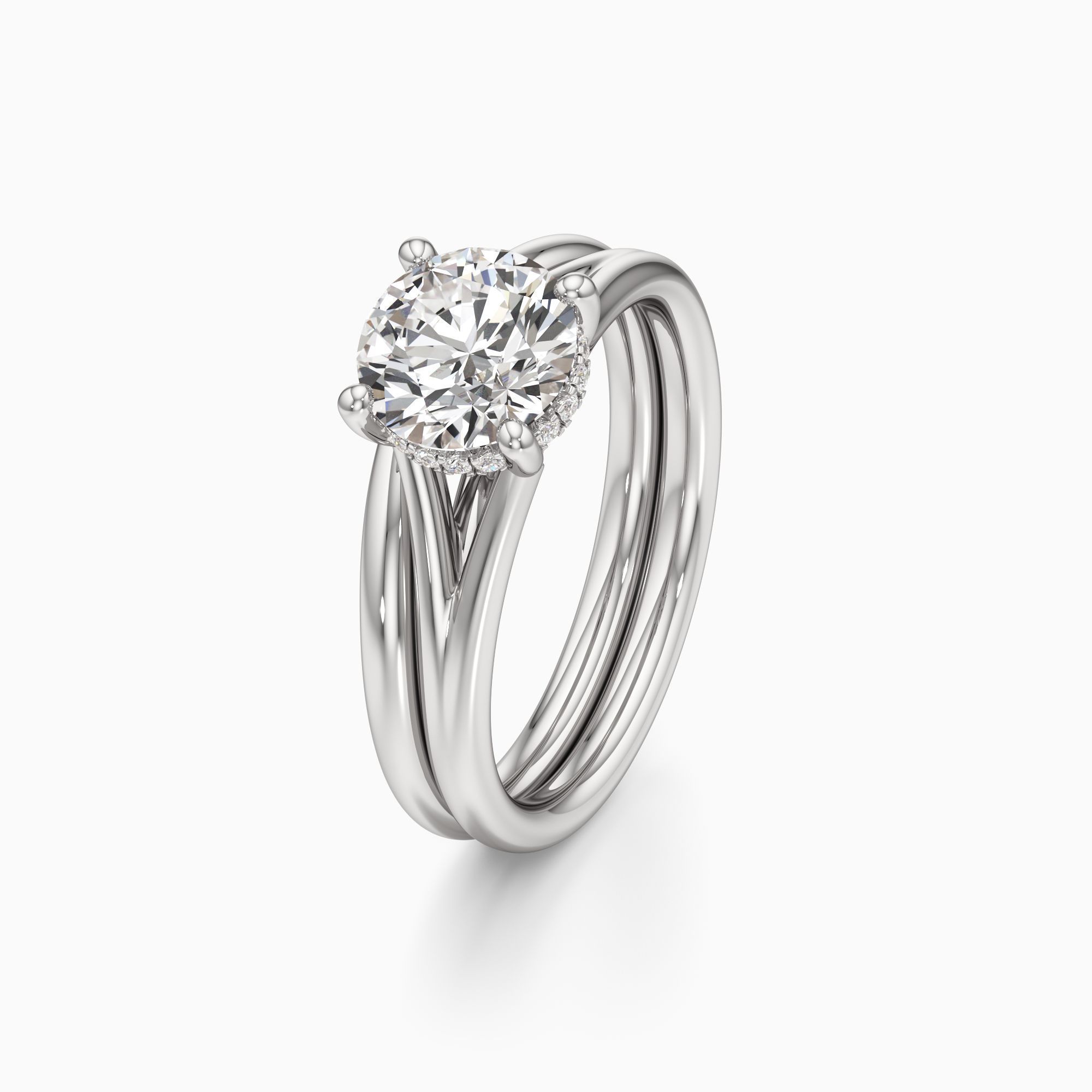 Emma Split Natural Diamond Round Engagement Ring with Wedding Band - Primary view – Image 1 of 4