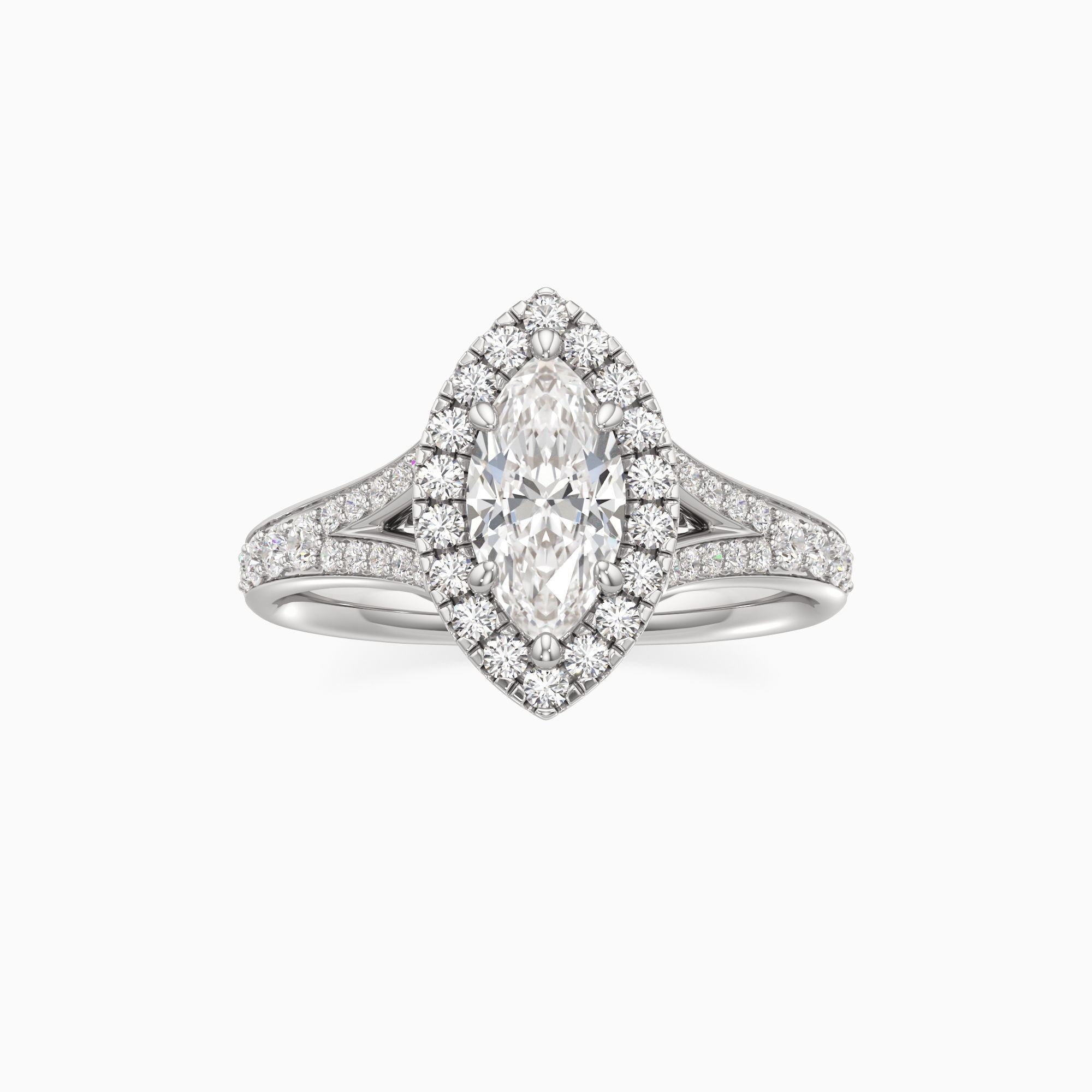 Emma Split Natural Diamond Marquise-Cut Engagement Ring - Through Finger view – Image 3 of 4