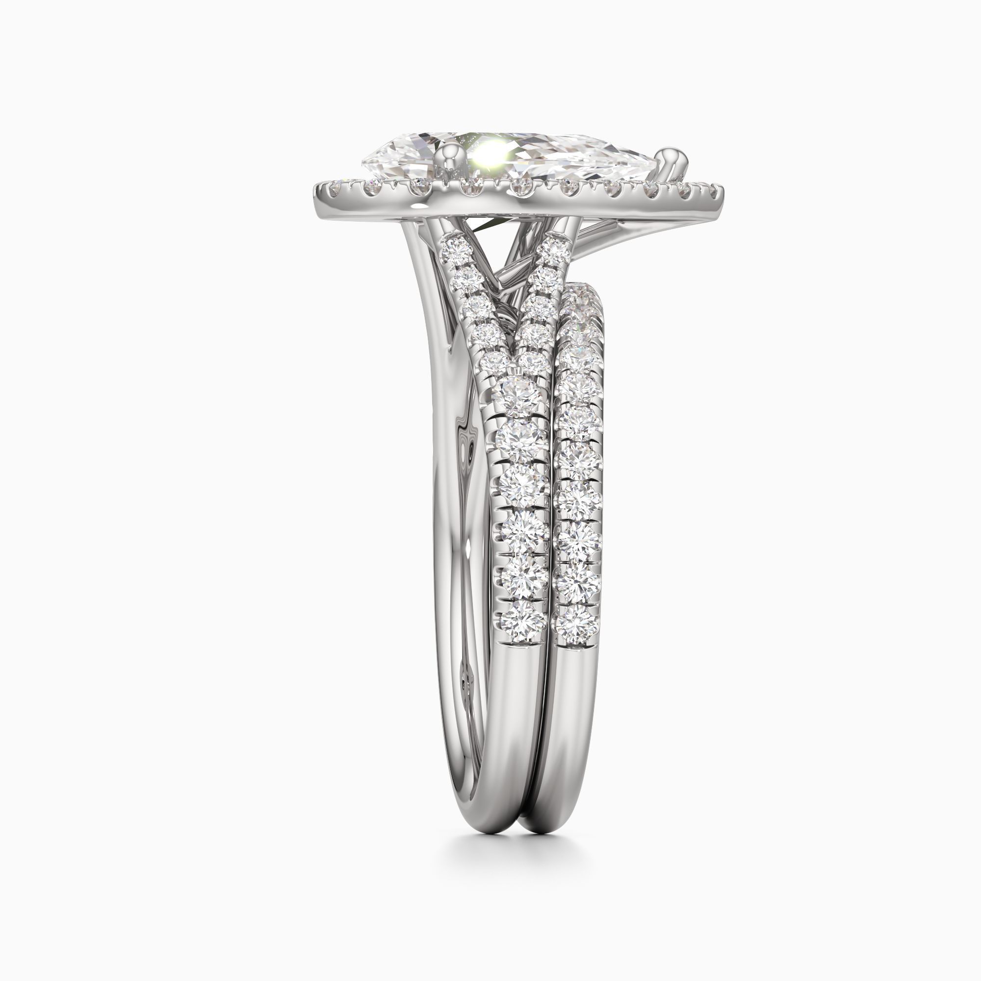 Emma Split Natural Diamond Pear-Shaped Engagement Ring with Wedding Band - Side view – Image 4 of 4