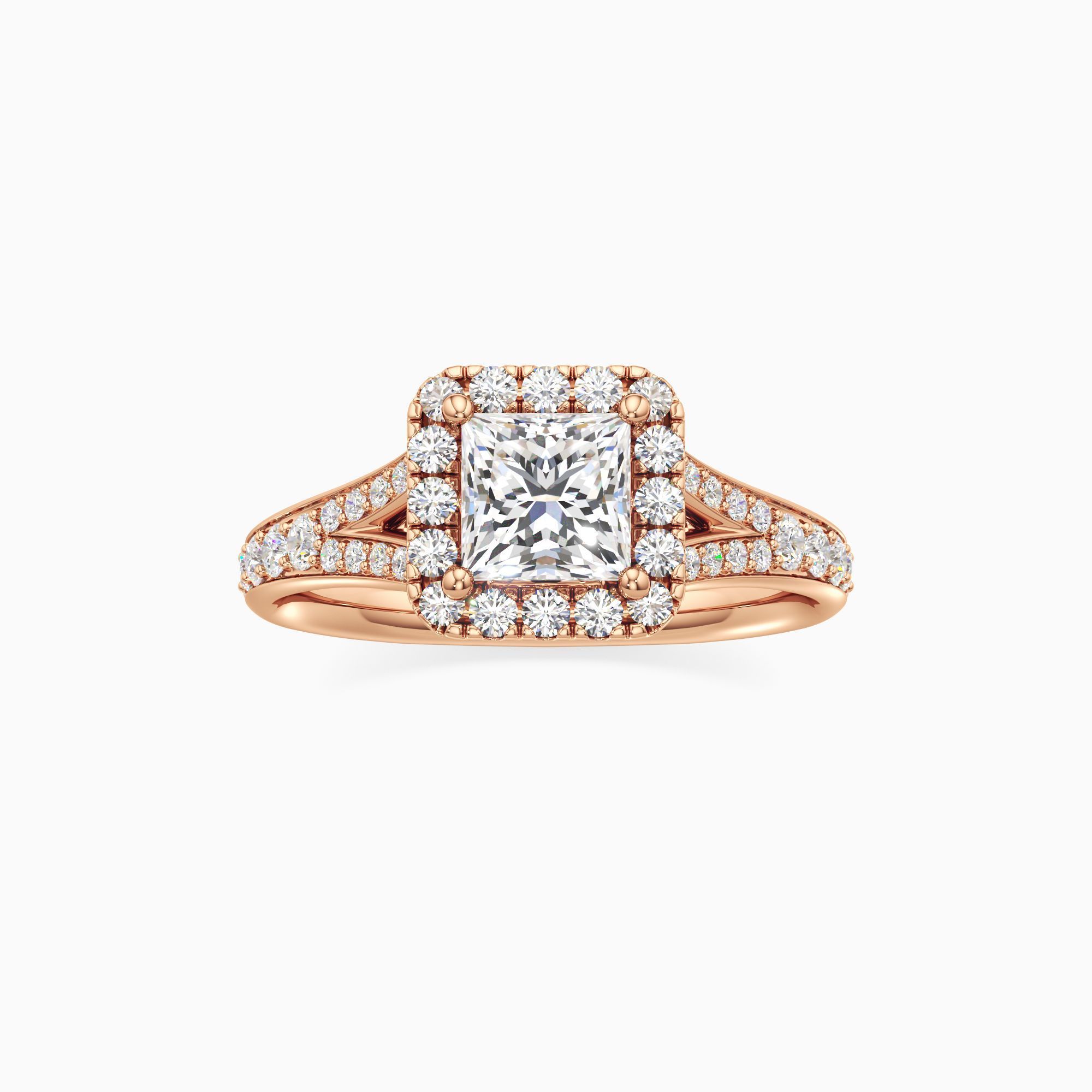 Emma Split Natural Diamond Princess-Cut Engagement Ring - Through Finger view – Image 3 of 4