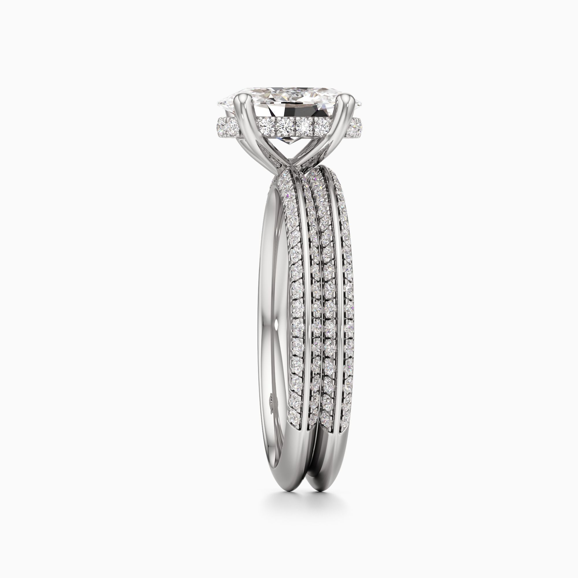 Nell Knife Edge Lab Grown Diamond Oval Engagement Ring with Wedding Band - Side view – Image 4 of 4