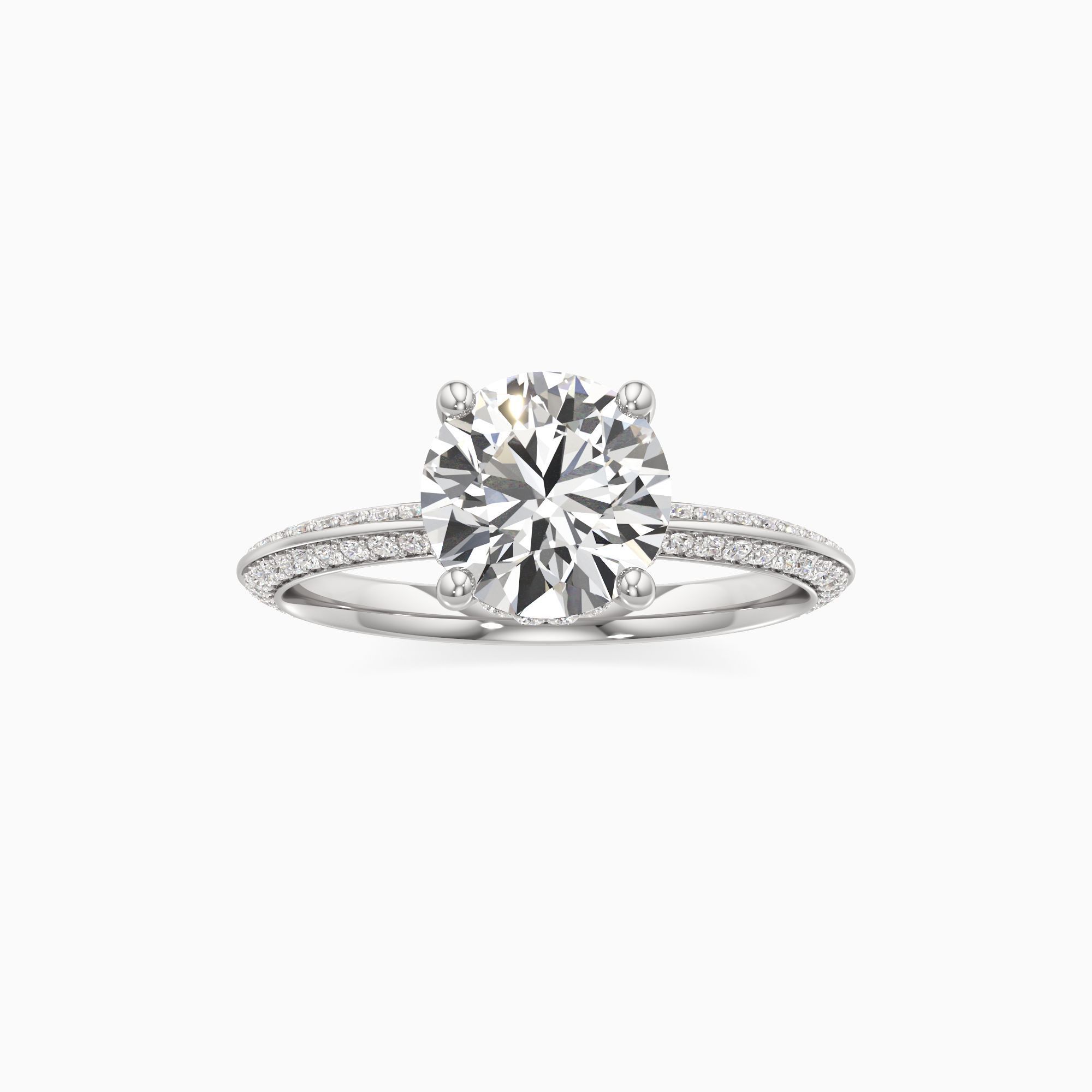 Nell Knife Edge Lab Grown Diamond Round Engagement Ring - Through Finger view – Image 3 of 4