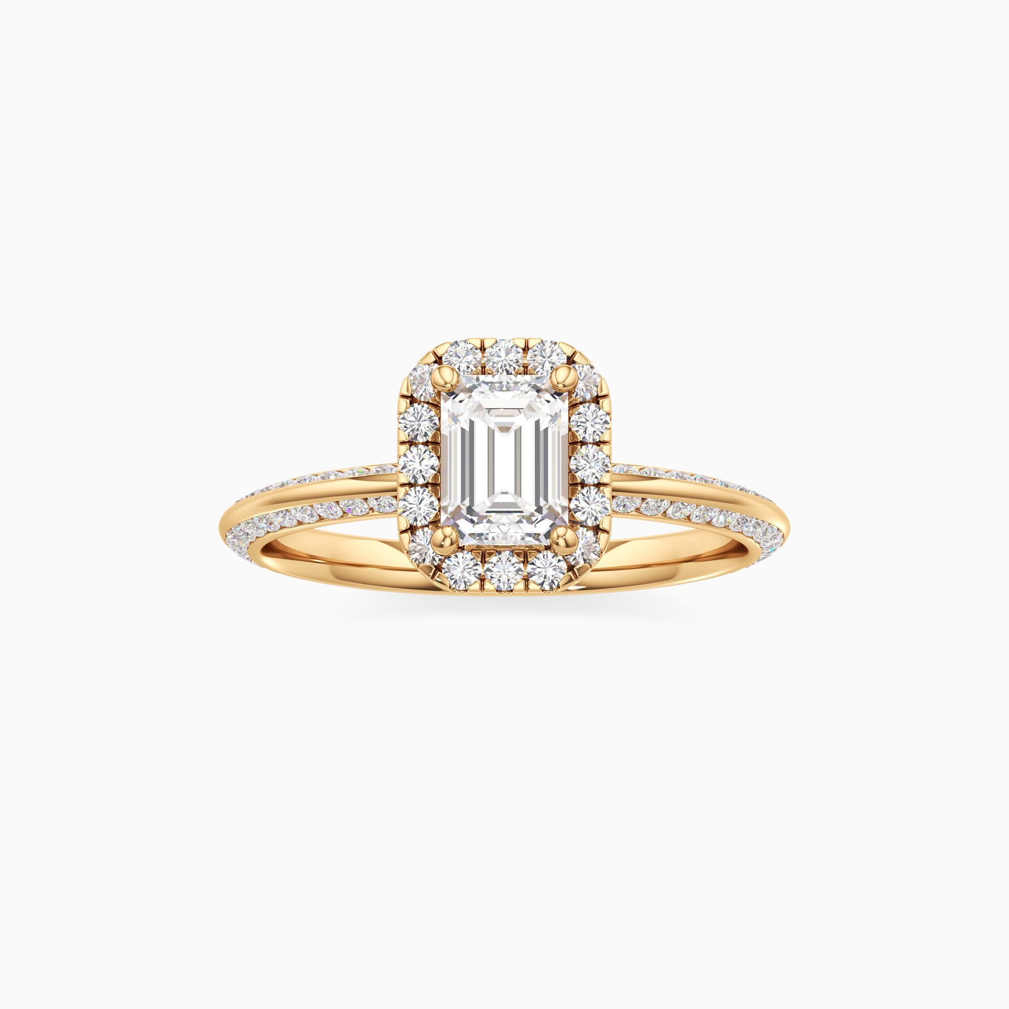 Nell Knife Edge Lab Grown Diamond Emerald-Cut Engagement Ring - Through Finger view – Image 3 of 4