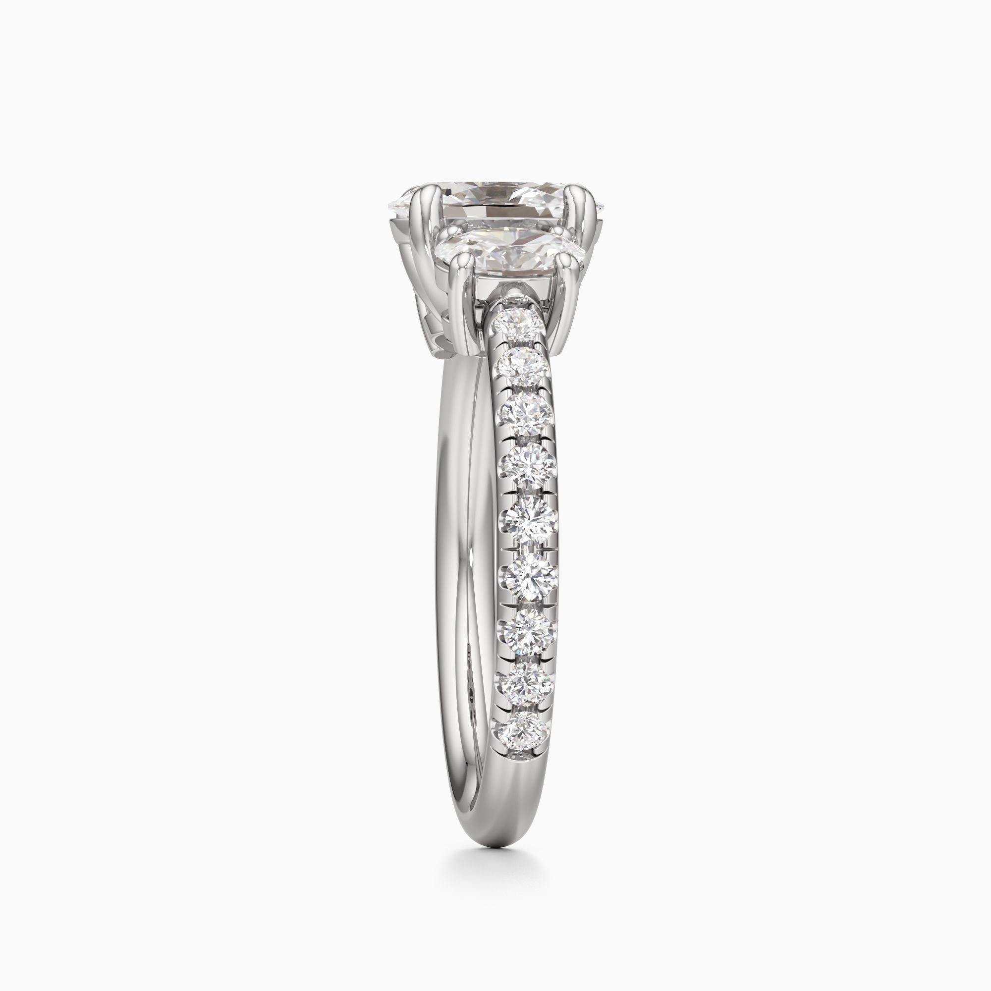Stella Three Stone Lab Grown Diamond Oval Engagement Ring - Side view – Image 4 of 4