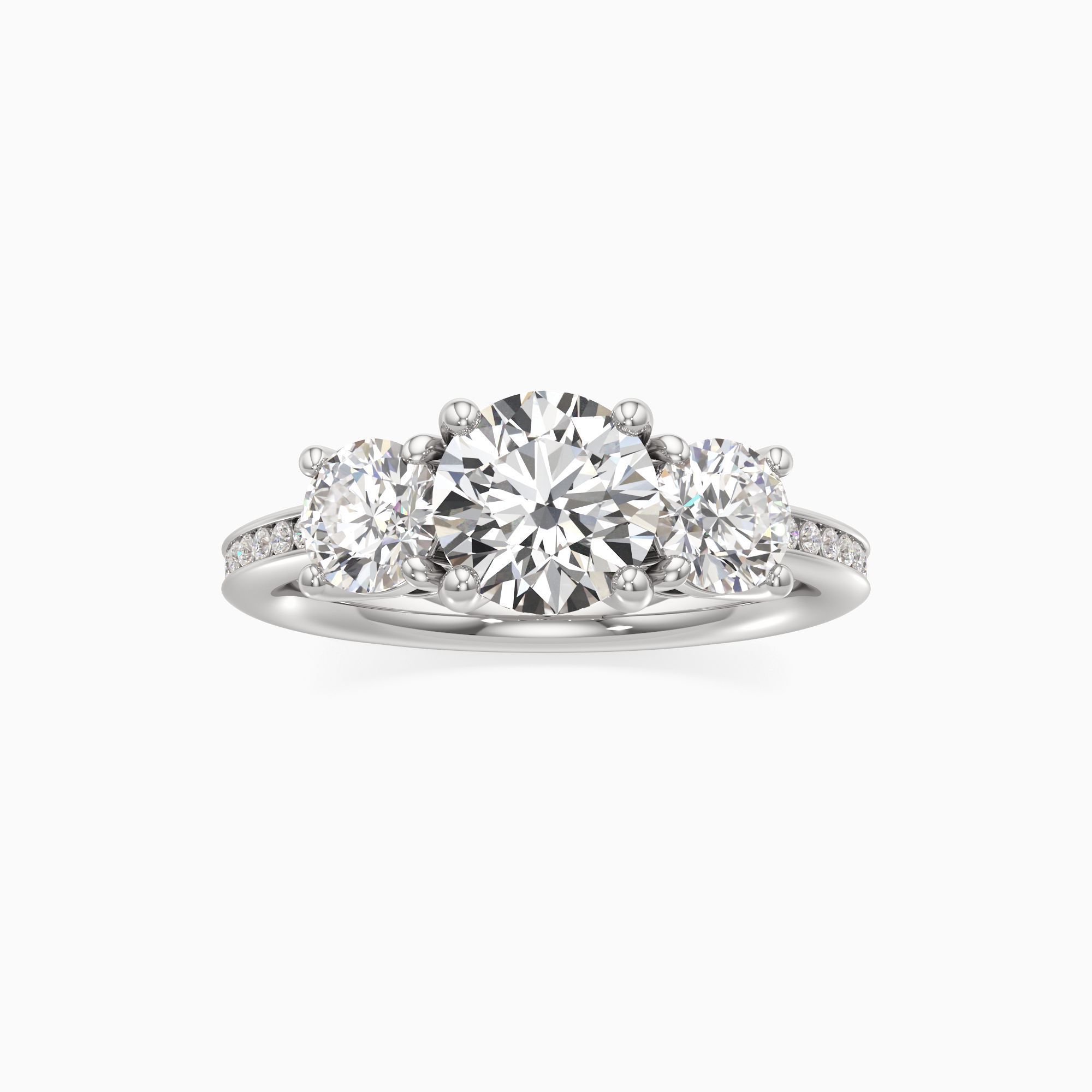 Stella Three Stone Lab Grown Diamond Round Engagement Ring - Through Finger view – Image 3 of 4