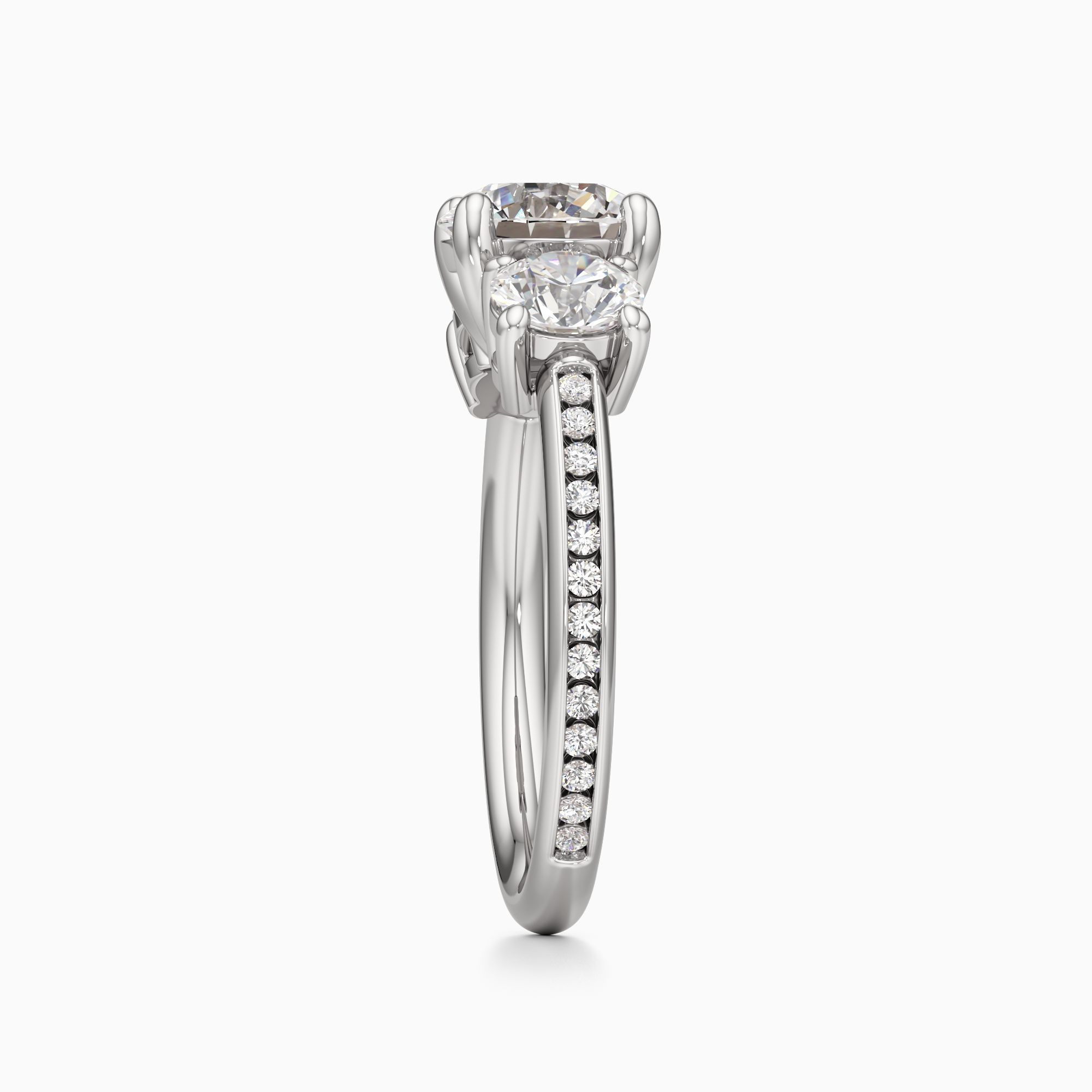 Stella Three Stone Lab Grown Diamond Round Engagement Ring - Side view – Image 4 of 4