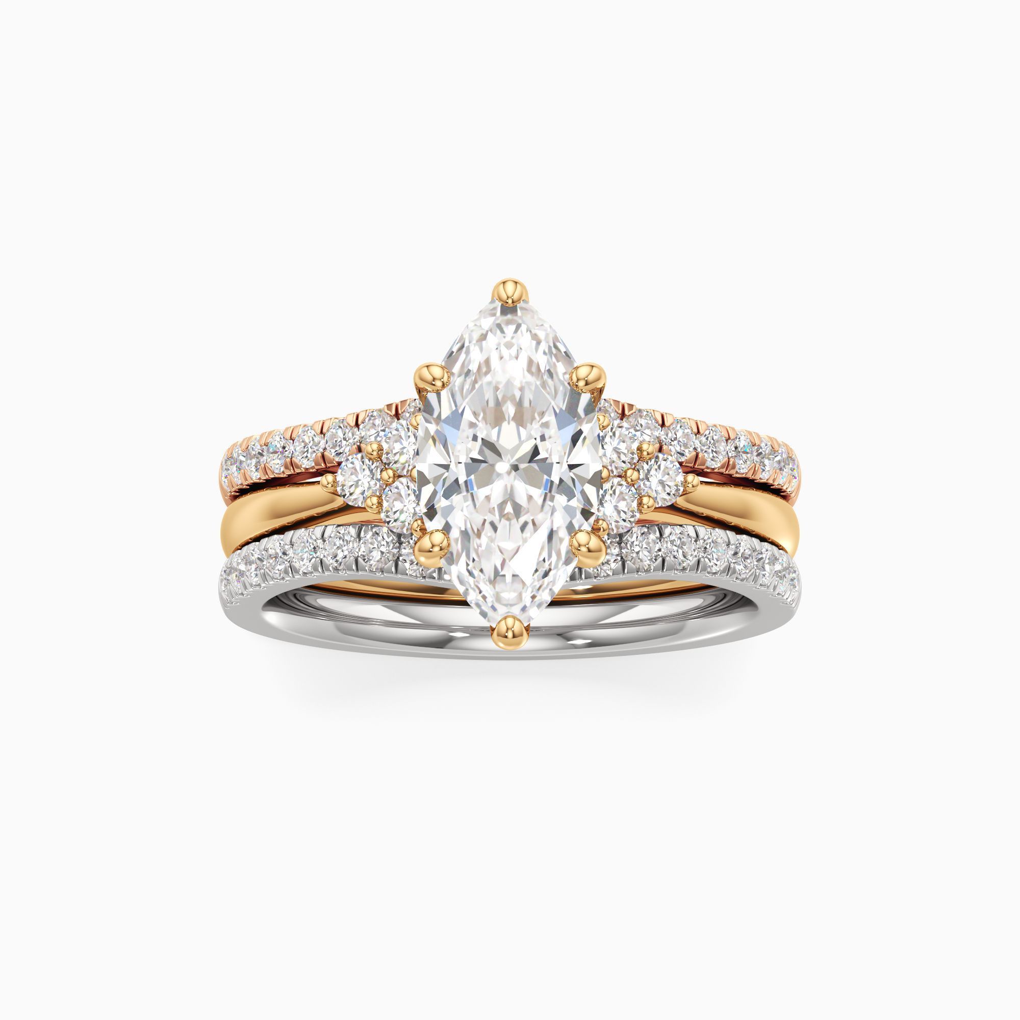 Savannah Natural Diamond Marquise-Cut Engagement Ring with Wedding Bands - Through Finger view – Image 3 of 4