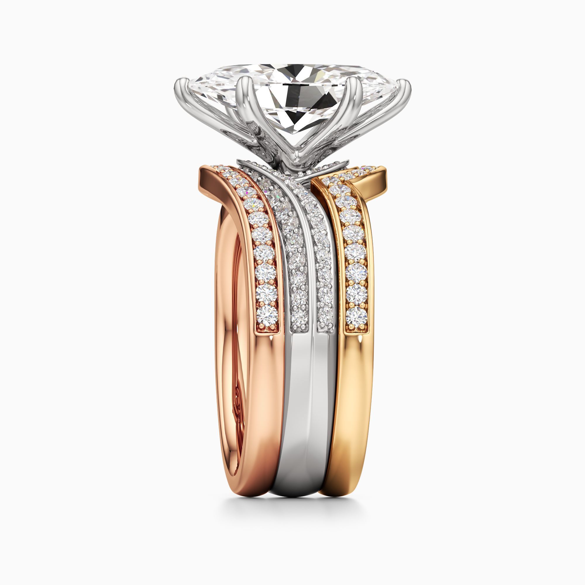 Yara Lab Grown Diamond Marquise-Cut Engagement Ring with Wedding Bands - Side view – Image 4 of 4