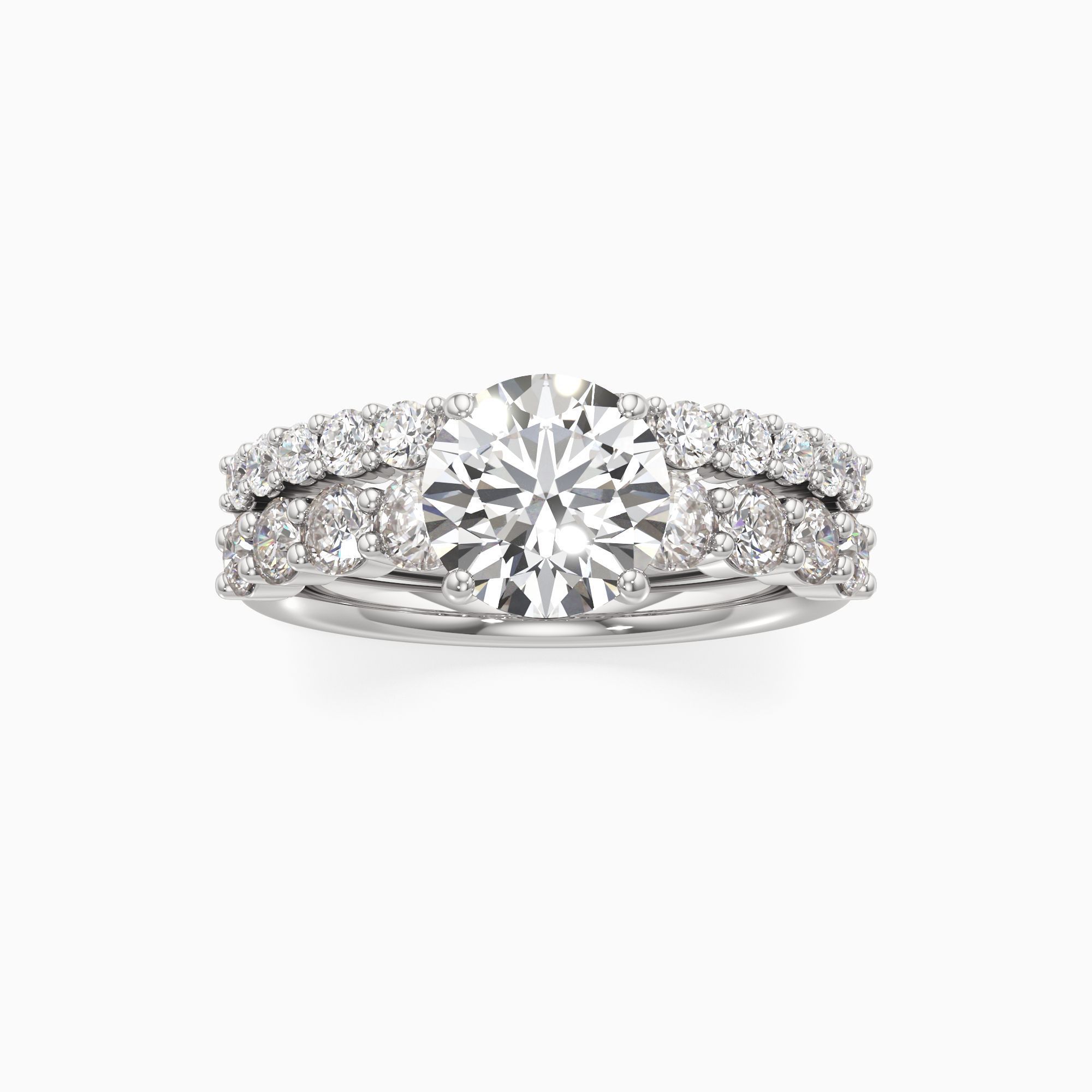 Linda Lab Grown Diamond Round Engagement Ring with Wedding Band - Through Finger view – Image 3 of 4