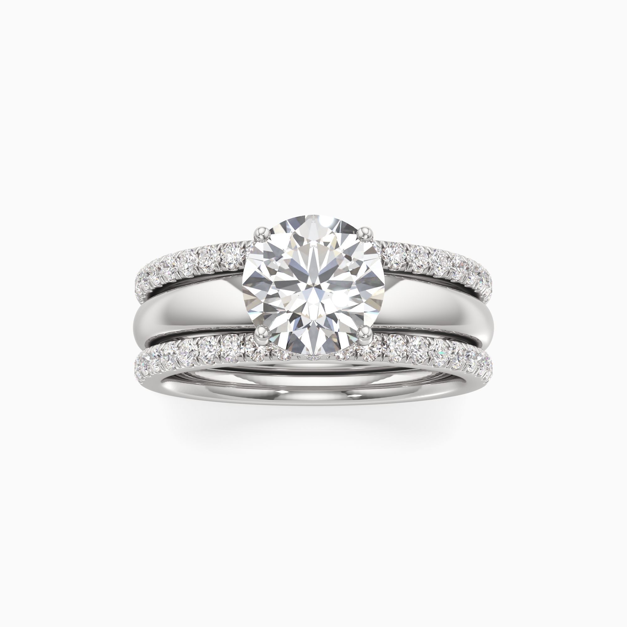 Mimi Lab Grown Diamond Round Engagement Ring with Wedding Bands - Through Finger view – Image 3 of 4
