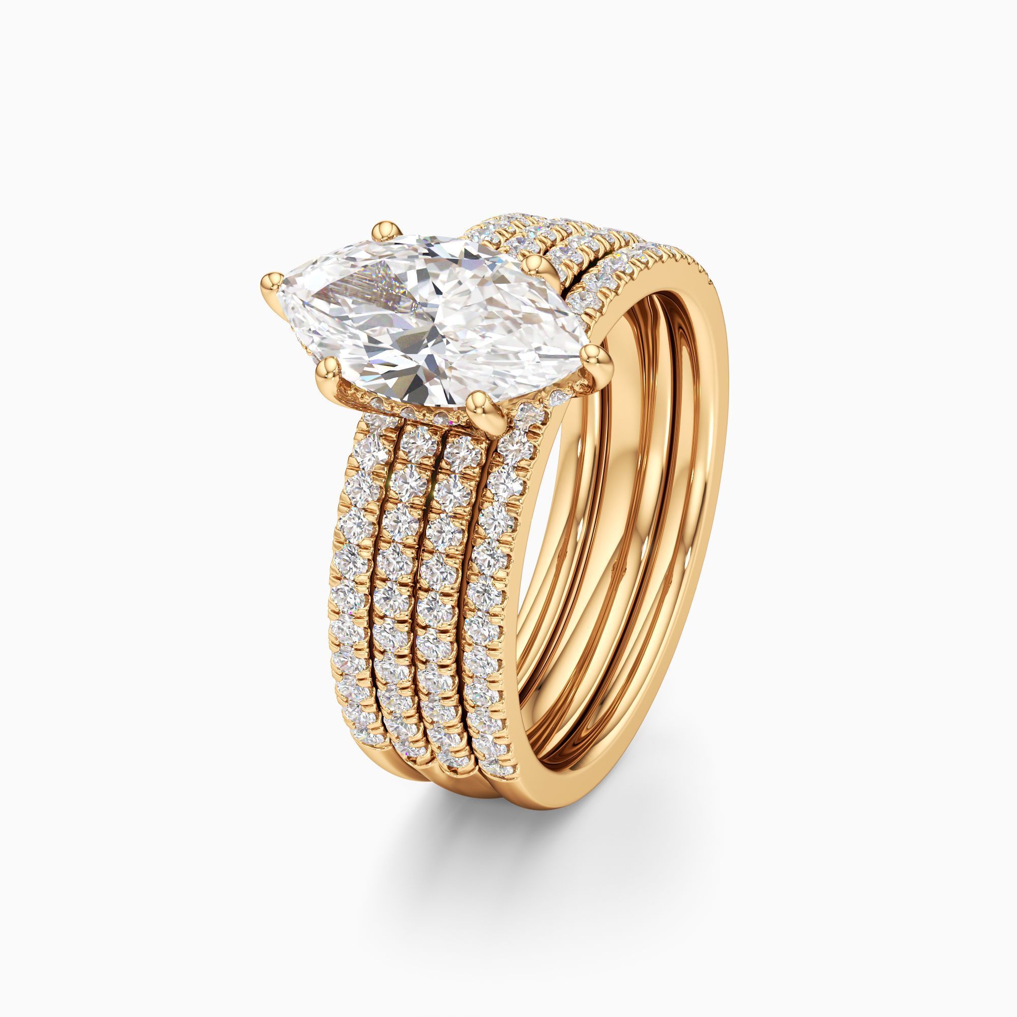 Brittany 6 Prong Hidden Halo Lab Grown Diamond Marquise-Cut Engagement Ring with Wedding Bands - Primary view – Image 1 of 4