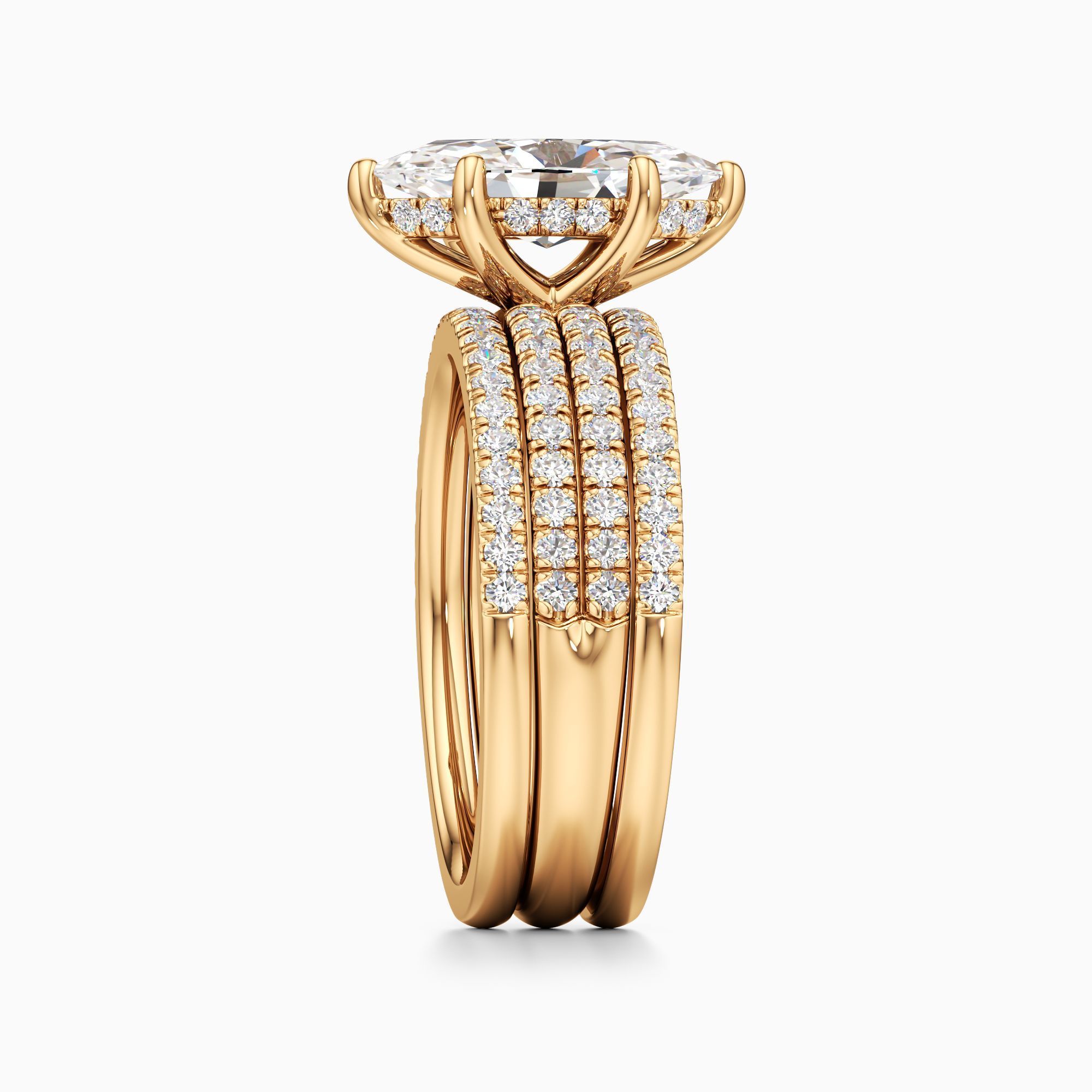 Brittany 6 Prong Hidden Halo Lab Grown Diamond Marquise-Cut Engagement Ring with Wedding Bands - Side view – Image 4 of 4