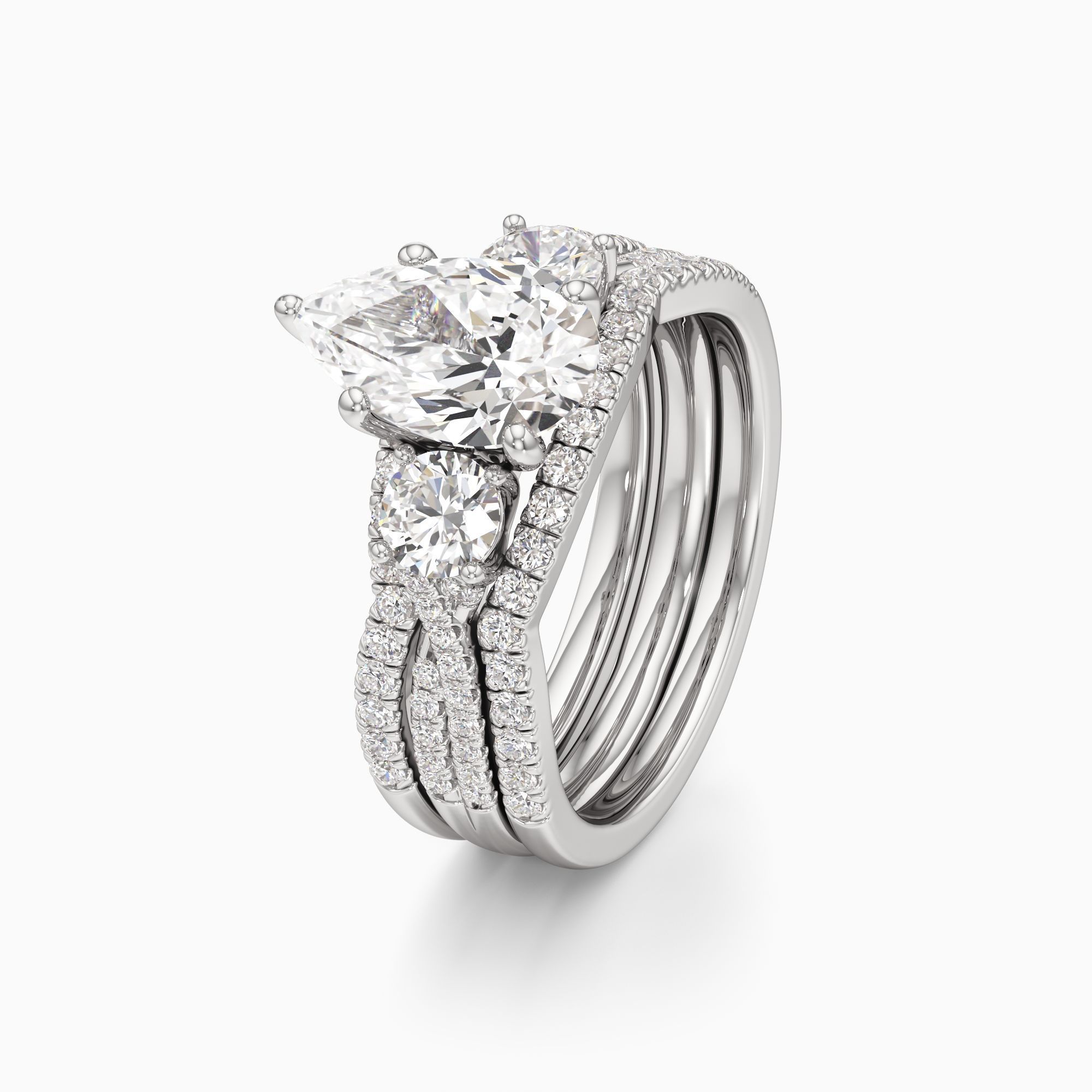 Paola Lab Grown Diamond Pear-Shaped Engagement Ring with Wedding Bands - Primary view – Image 1 of 4