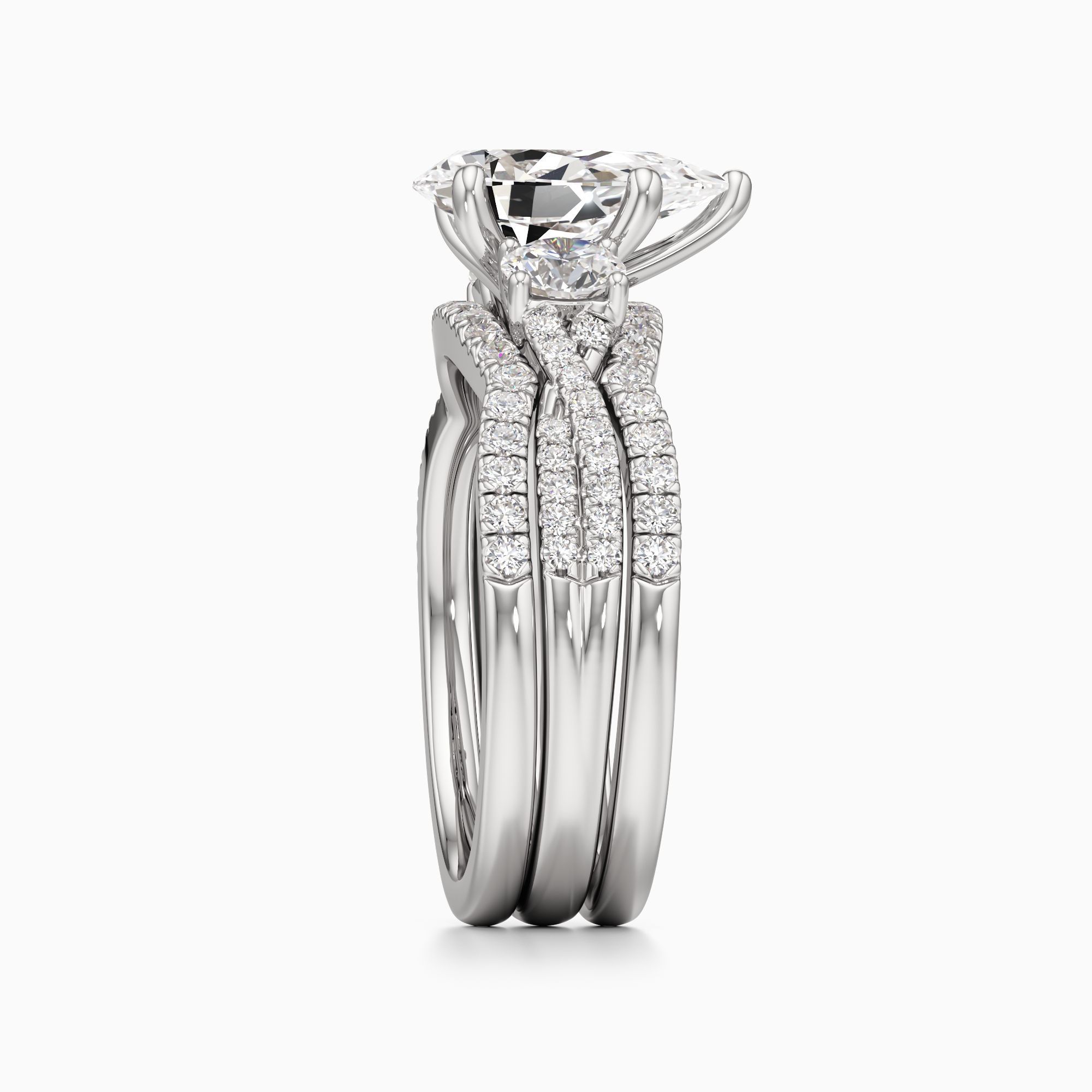 Paola Lab Grown Diamond Pear-Shaped Engagement Ring with Wedding Bands - Side view – Image 4 of 4