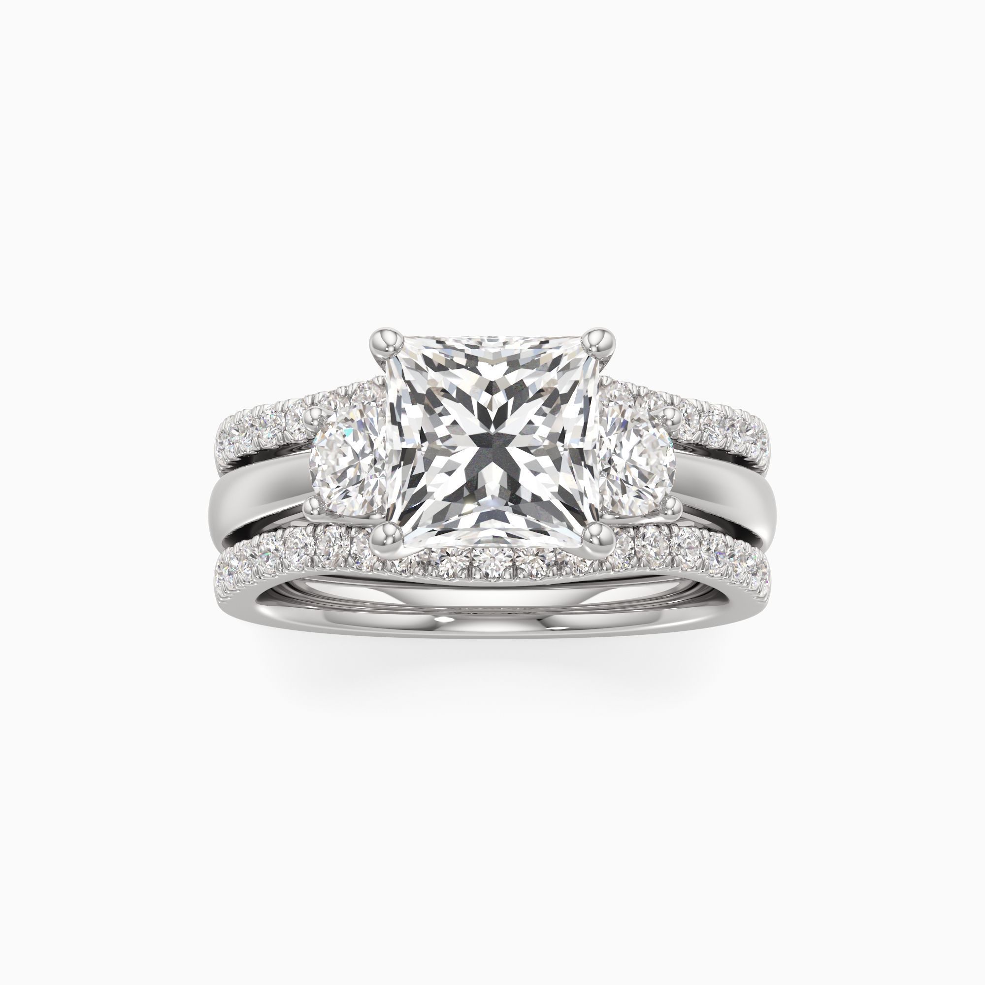 Bristol Lab Grown Diamond Princess-Cut Engagement Ring with Wedding Bands - Through Finger view – Image 3 of 4