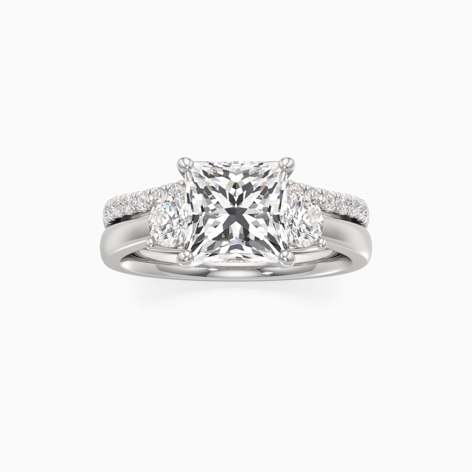 Bristol Lab Grown Diamond Princess-Cut Engagement Ring with Wedding Band - Through Finger view – Image 3 of 4