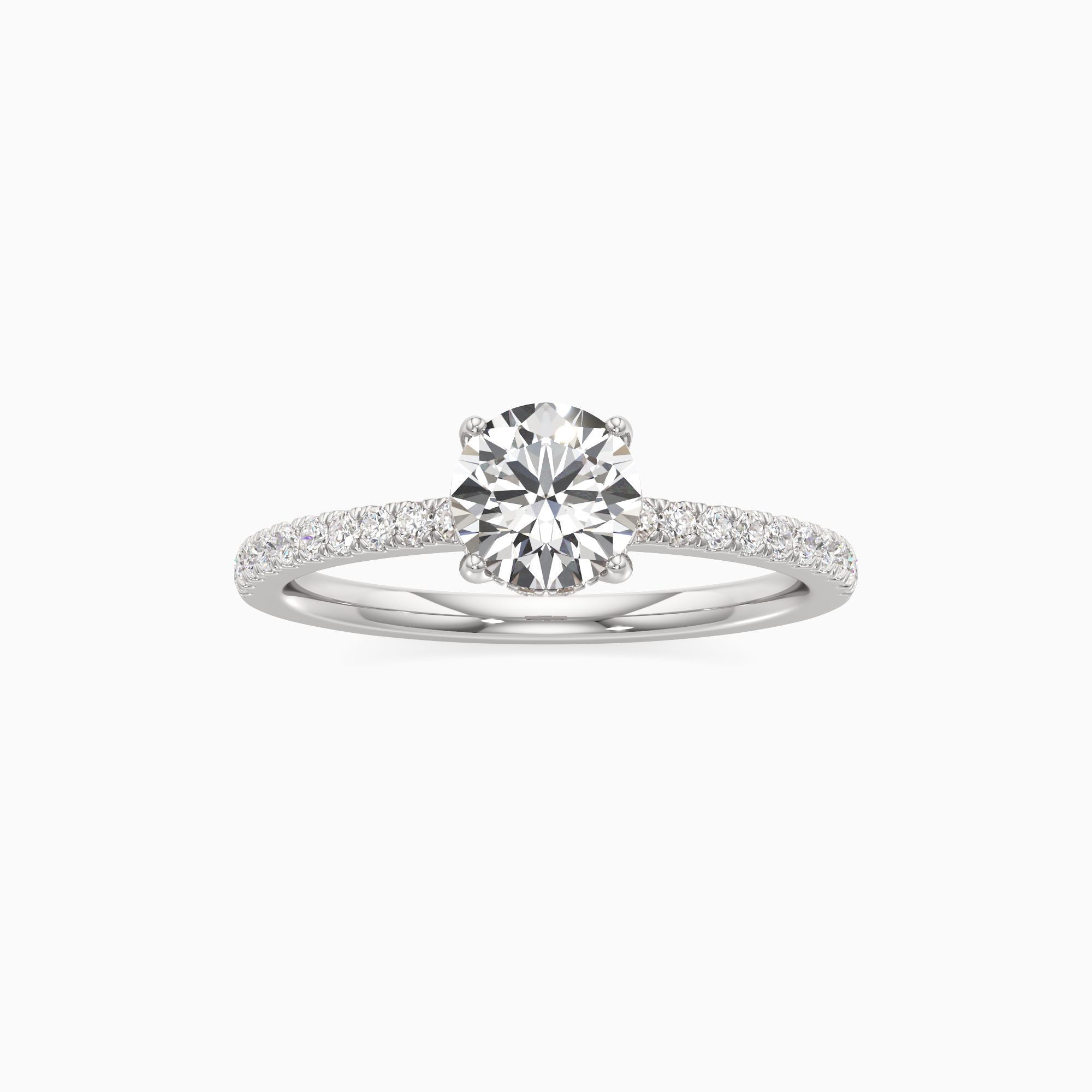 Christina Hidden Halo Natural Diamond Round Engagement Ring - Through Finger view – Image 3 of 4
