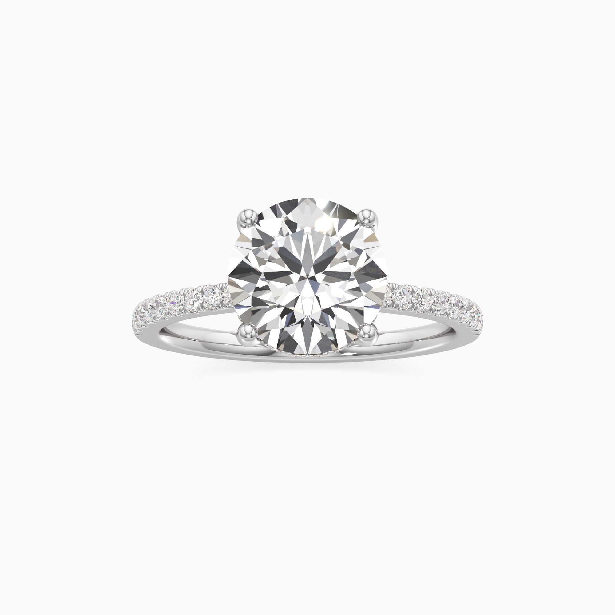 Christina Hidden Halo Lab Grown Diamond Round Engagement Ring - Through Finger view – Image 3 of 4