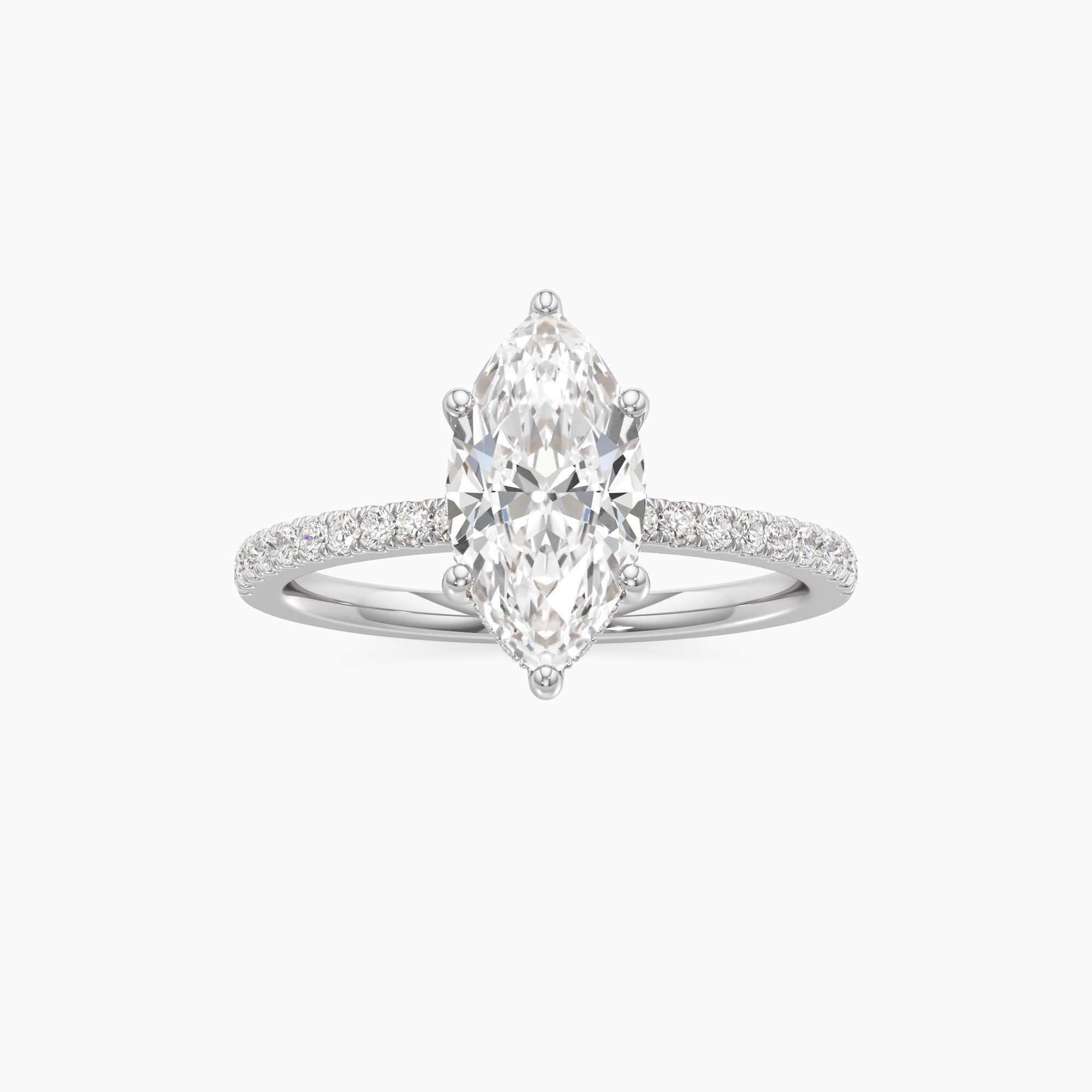 Christina 6 Prong Hidden Halo Lab Grown Diamond Marquise-Cut Engagement Ring - Through Finger view – Image 3 of 4