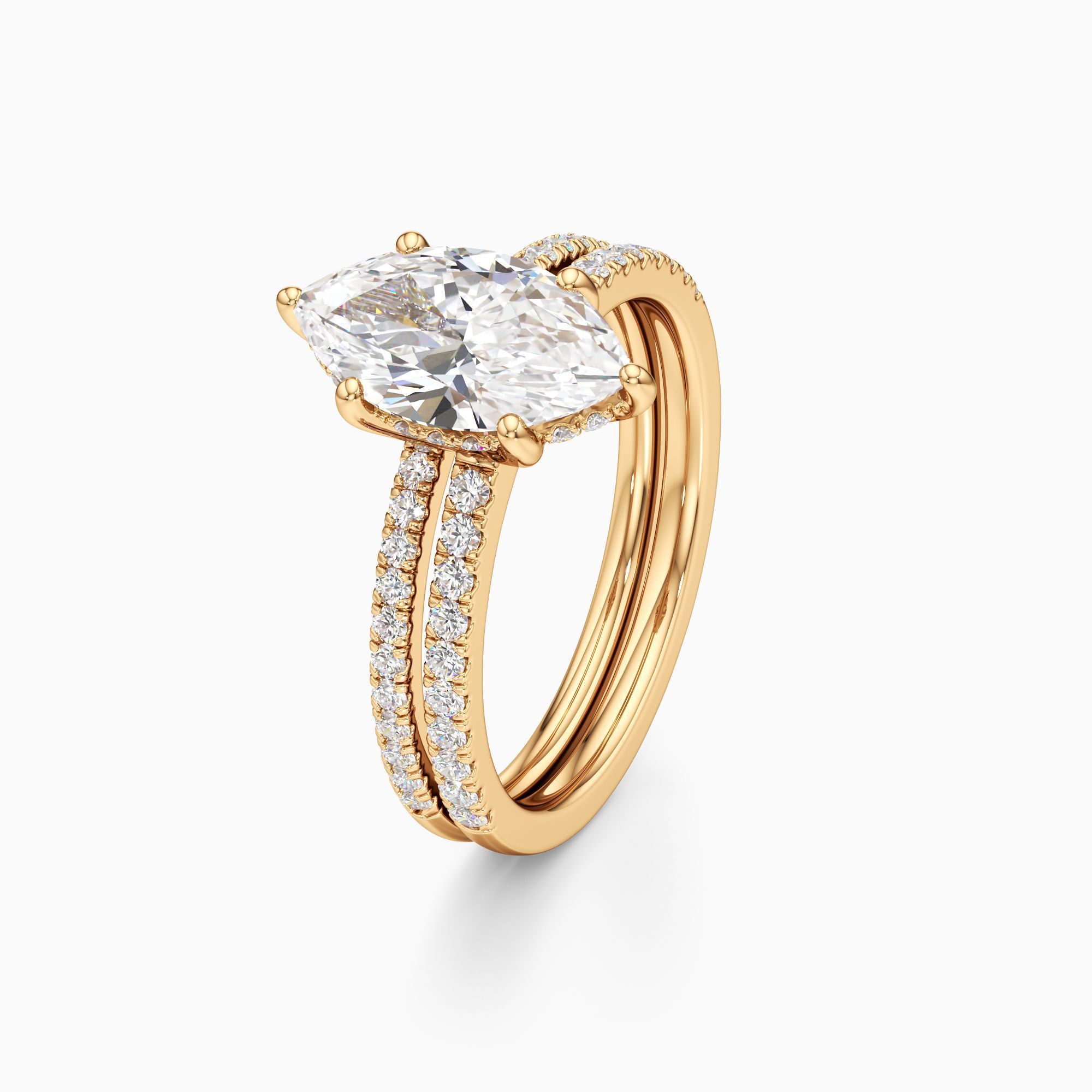 Christina 6 Prong Hidden Halo Lab Grown Diamond Marquise-Cut Engagement Ring with Wedding Band - Primary view – Image 1 of 4