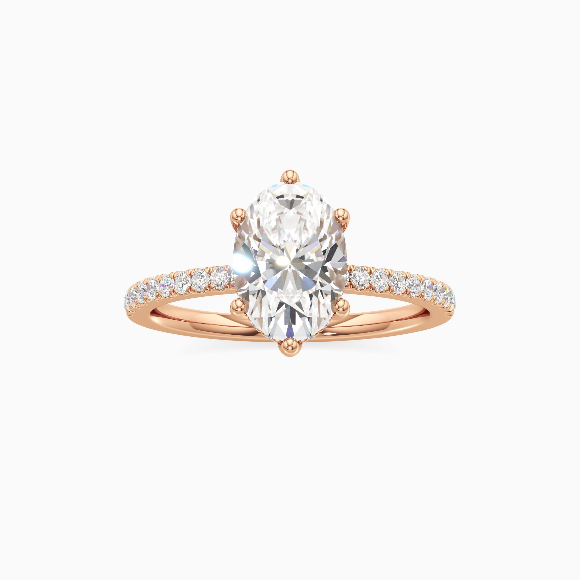 Christina 6 Prong Hidden Halo Lab Grown Diamond Oval Engagement Ring - Through Finger view – Image 3 of 4