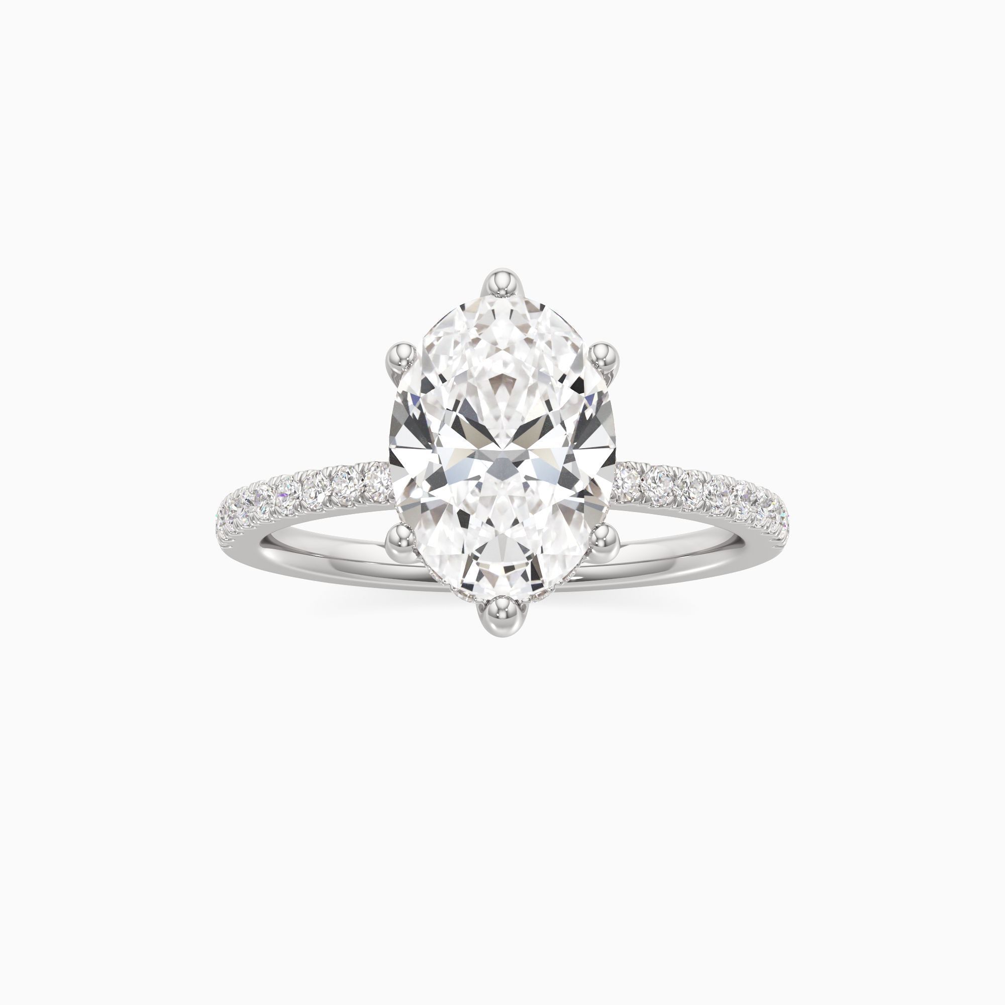 Christina 6 Prong Hidden Halo Lab Grown Diamond Oval Engagement Ring - Through Finger view – Image 3 of 4