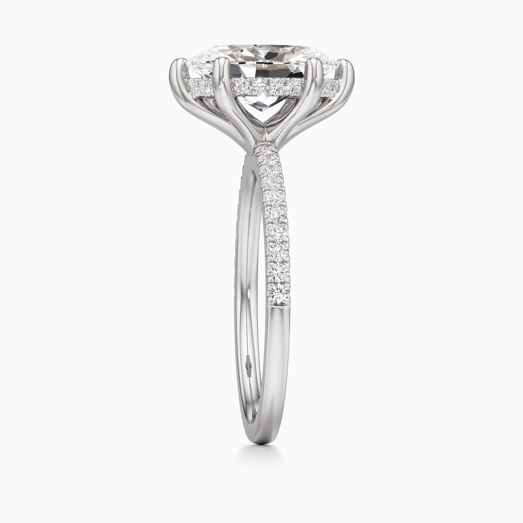 Christina 6 Prong Hidden Halo Lab Grown Diamond Oval Engagement Ring - Side view – Image 4 of 4
