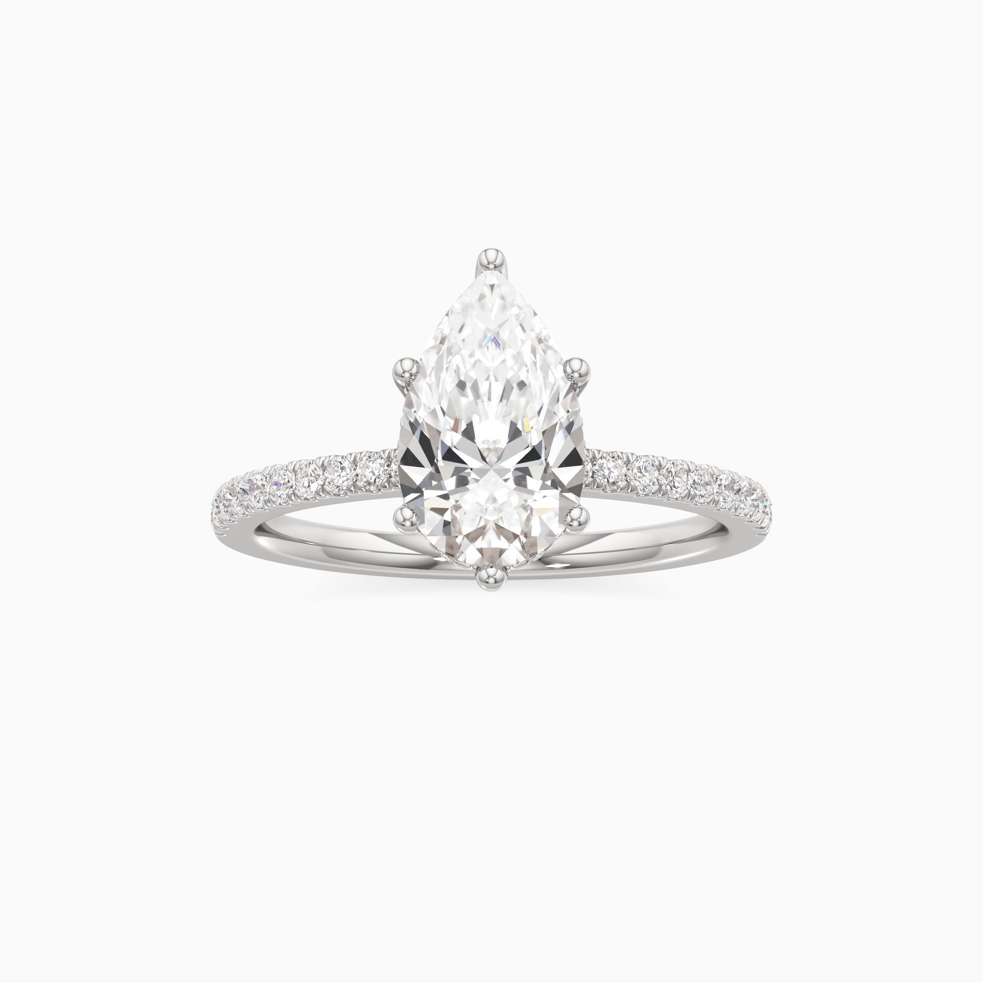 Christina 6 Prong Hidden Halo Lab Grown Diamond Pear-Shaped Engagement Ring - Through Finger view – Image 3 of 4