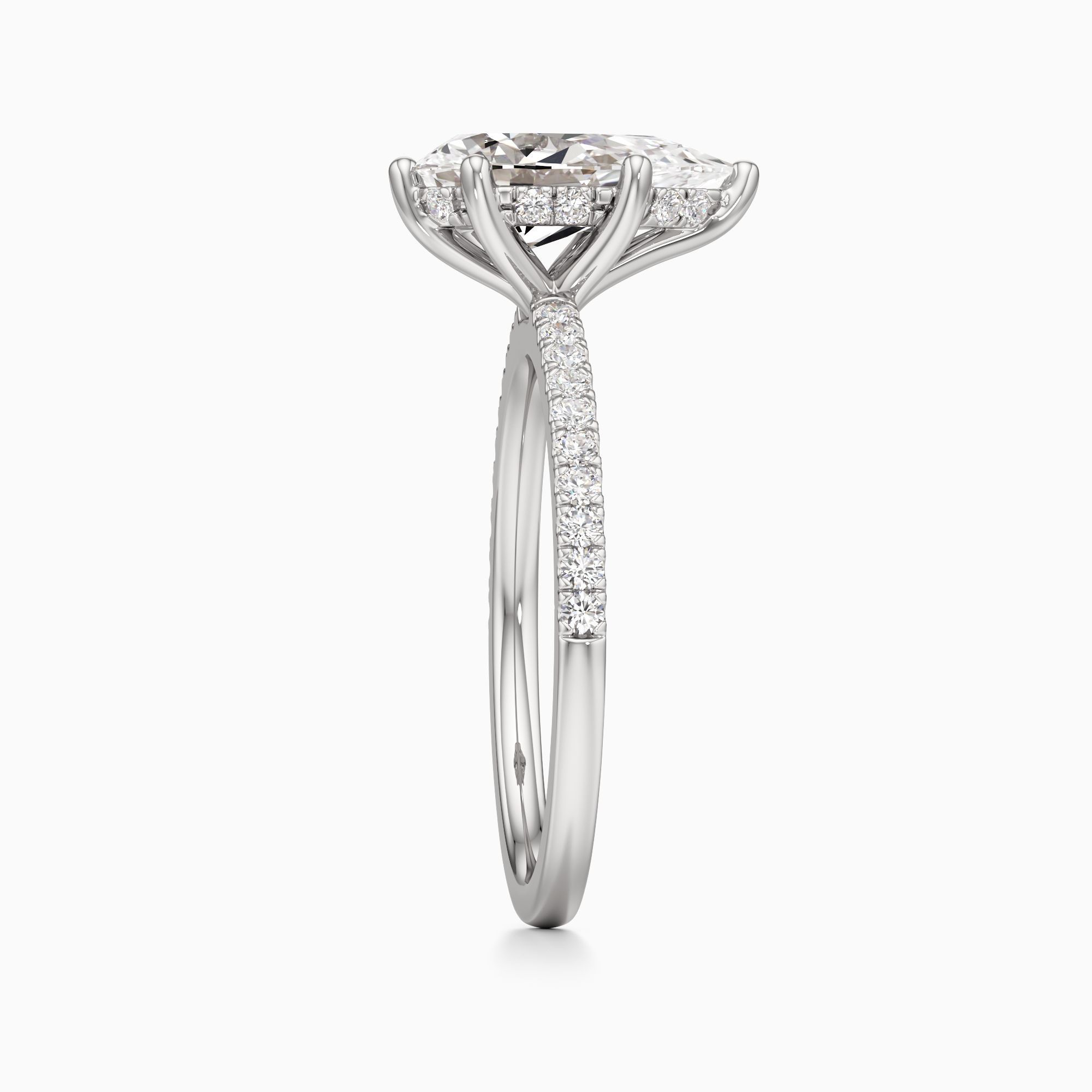 Christina 6 Prong Hidden Halo Lab Grown Diamond Pear-Shaped Engagement Ring - Side view – Image 4 of 4
