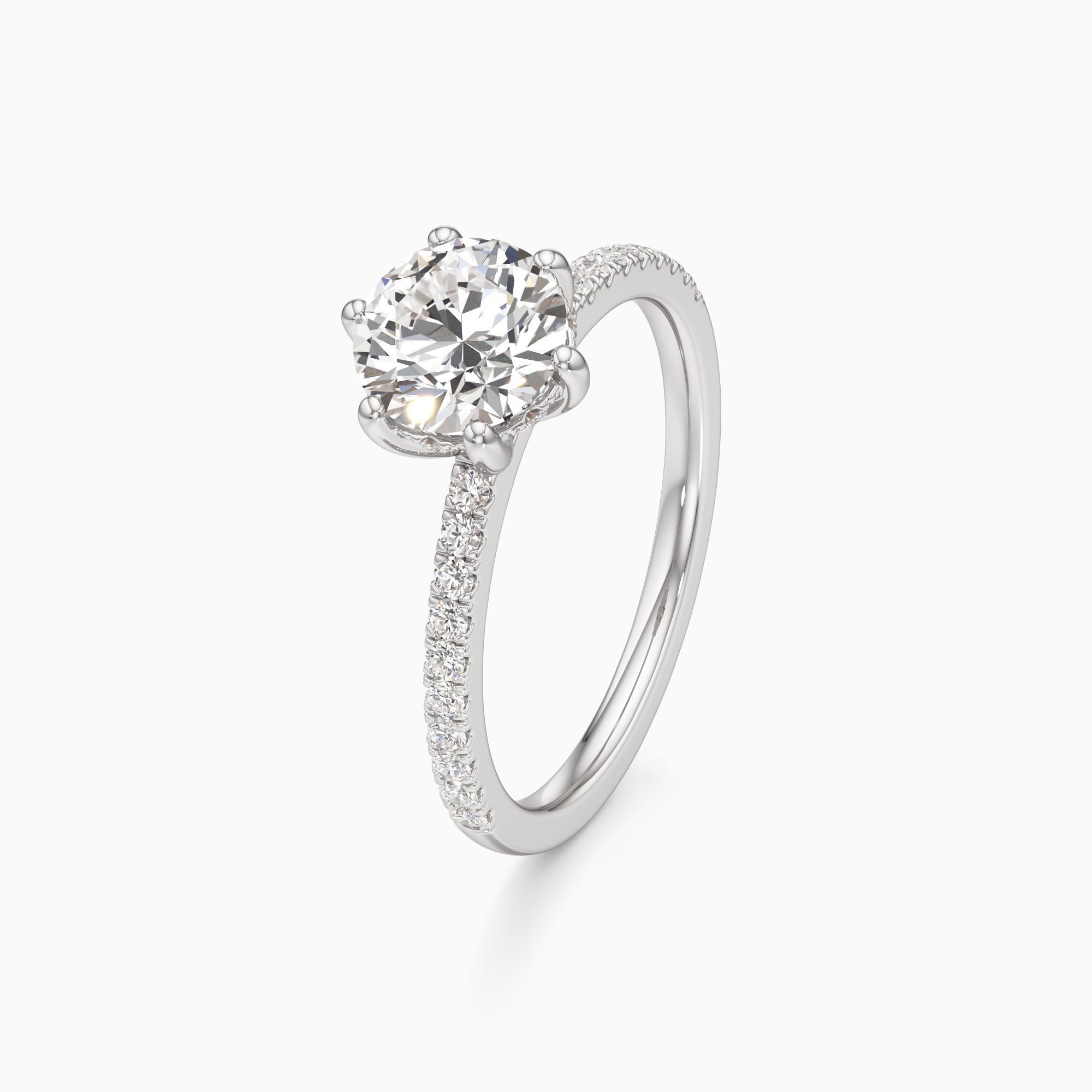 Christina 6 Prong Hidden Halo Lab Grown Diamond Round Engagement Ring - Primary view – Image 1 of 4