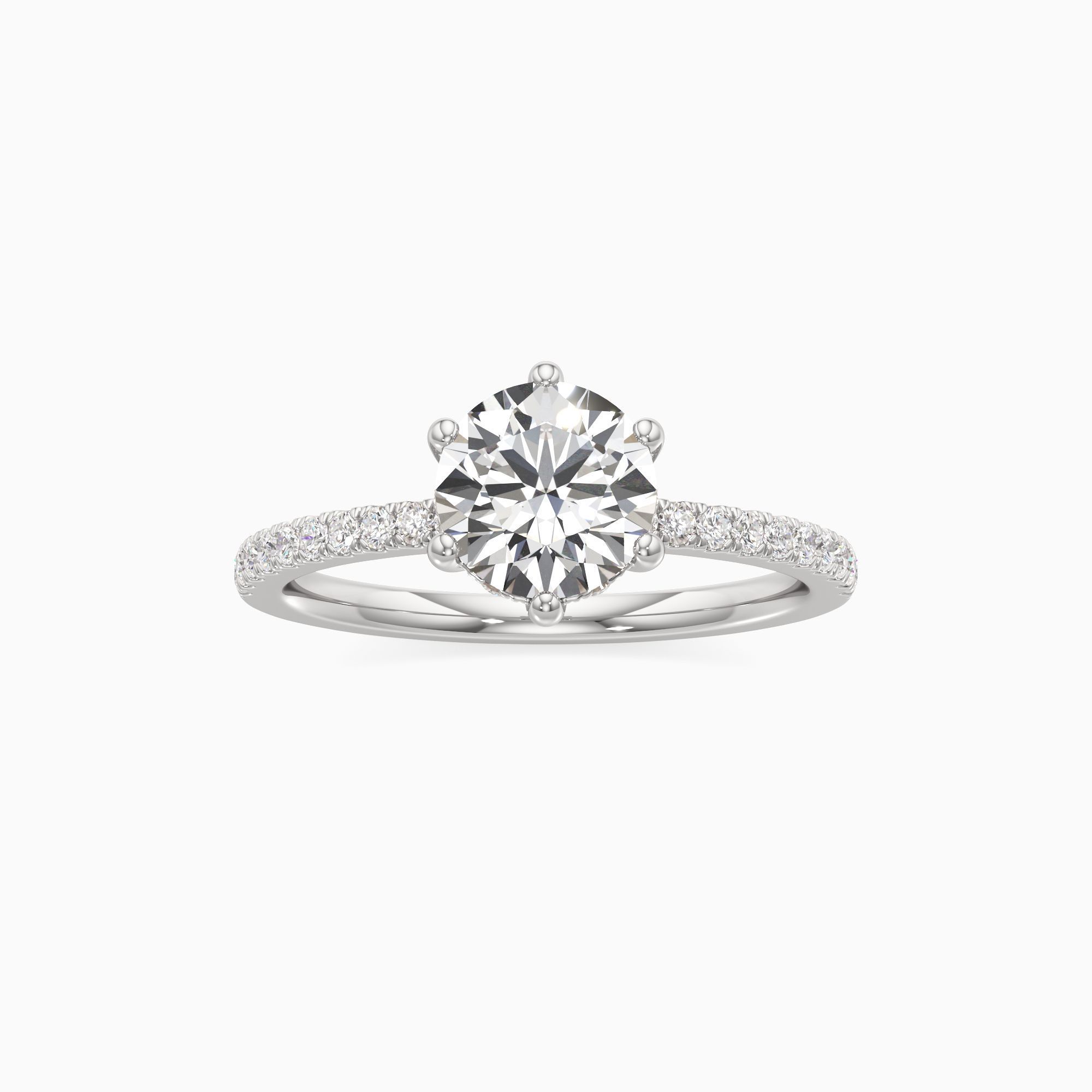 Christina 6 Prong Hidden Halo Lab Grown Diamond Round Engagement Ring - Through Finger view – Image 3 of 4