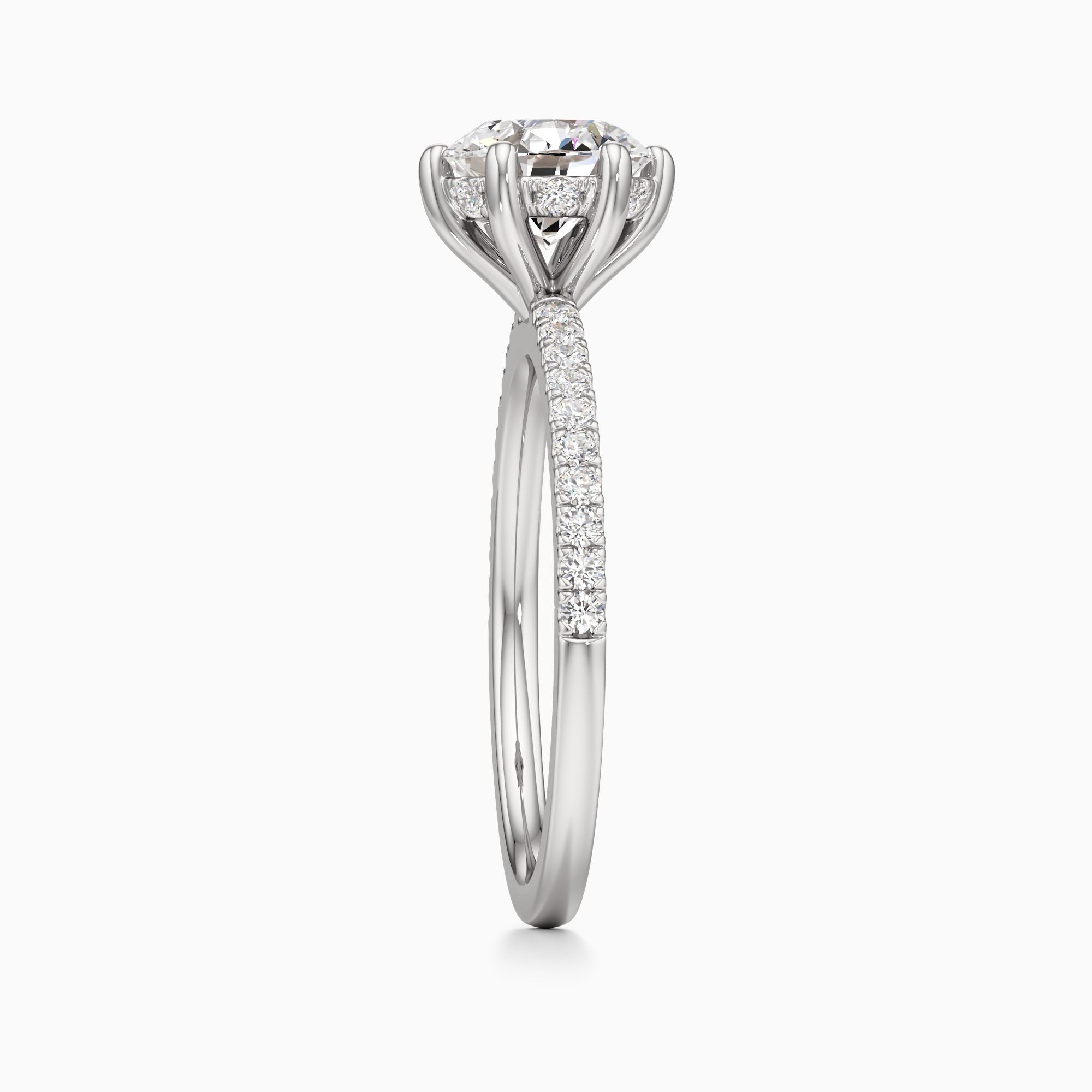 Christina 6 Prong Hidden Halo Lab Grown Diamond Round Engagement Ring - Side view – Image 4 of 4