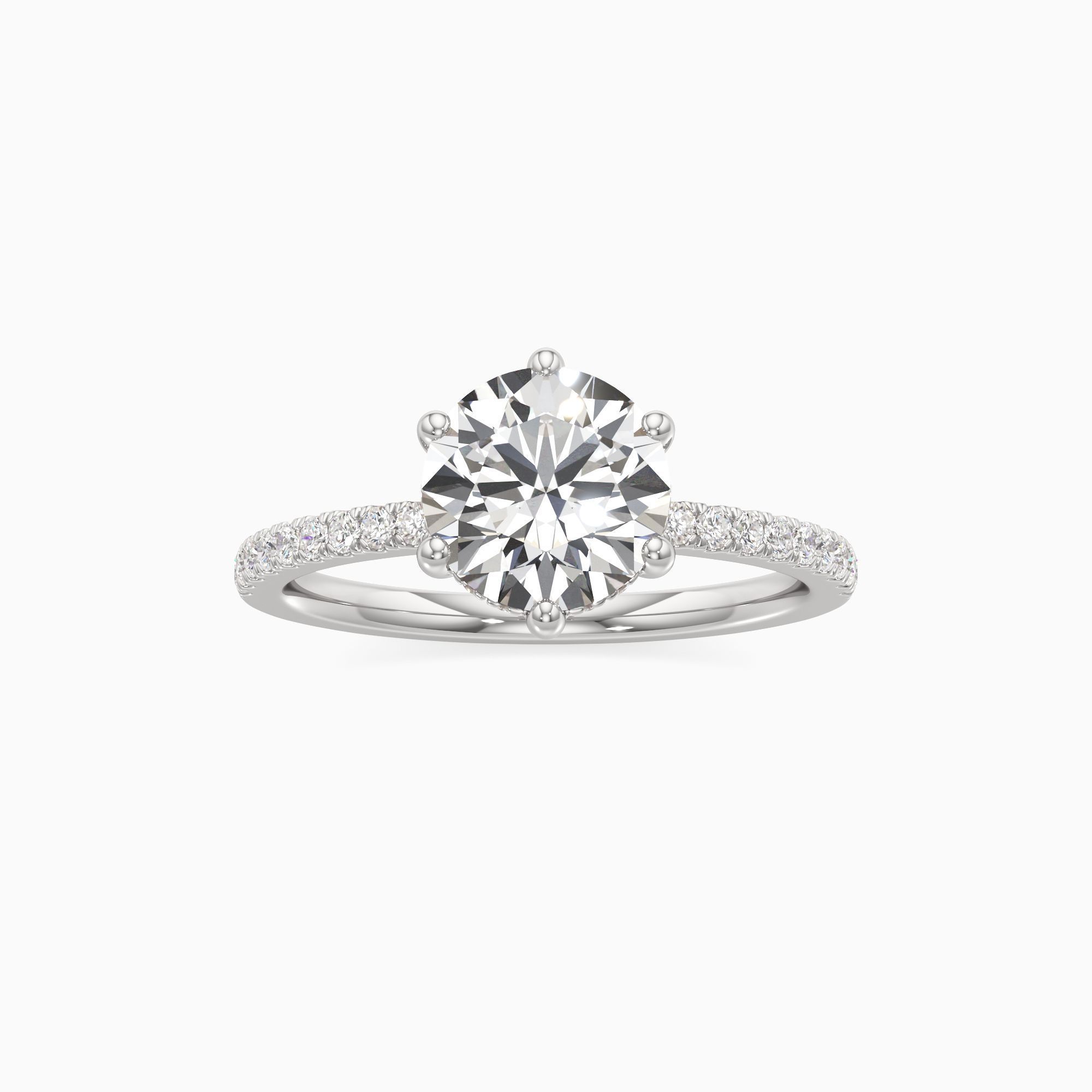 Christina 6 Prong Hidden Halo Natural Diamond Round Engagement Ring - Through Finger view – Image 3 of 4