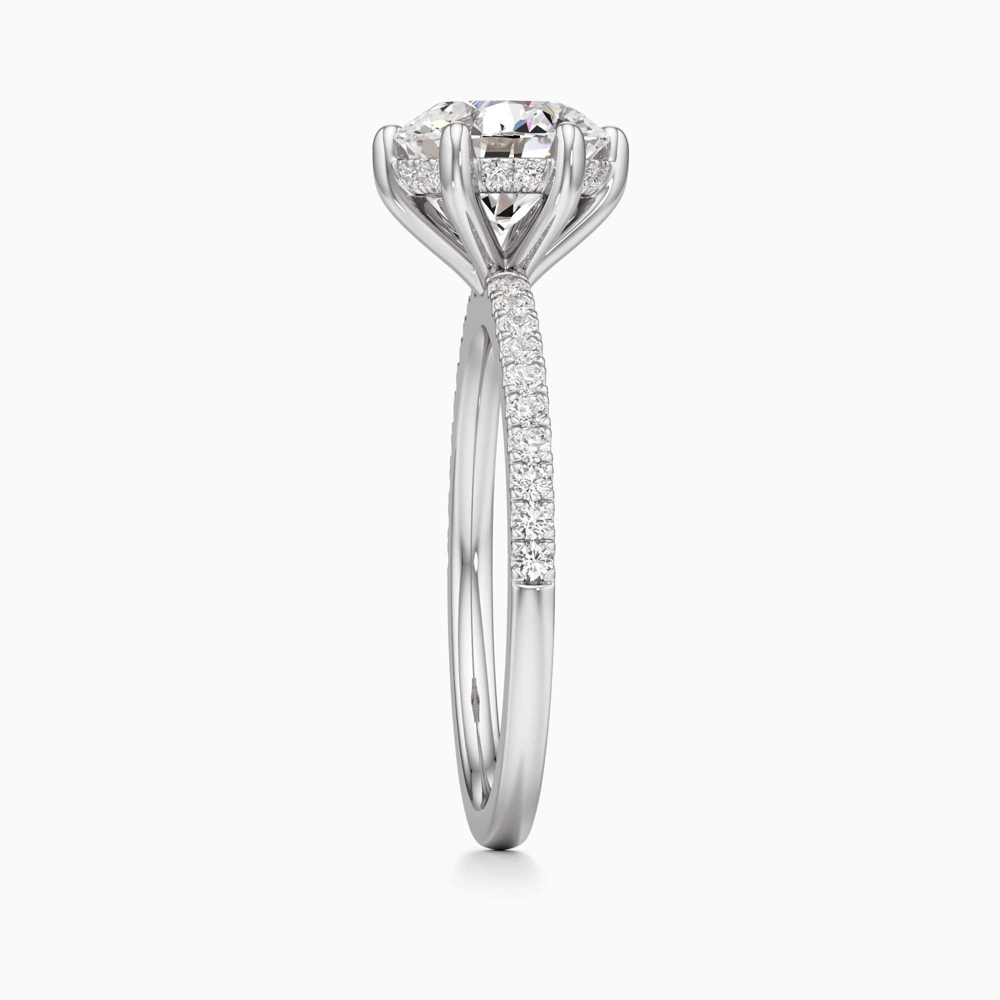 Christina 6 Prong Hidden Halo Natural Diamond Round Engagement Ring - Side view – Image 4 of 4